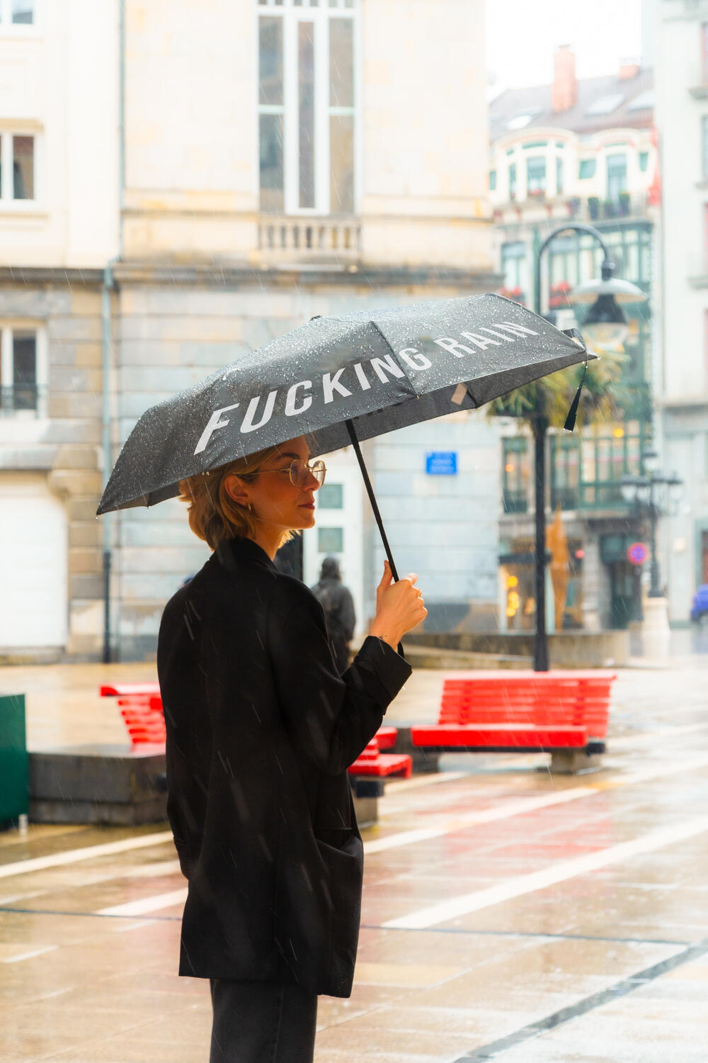 Fucking Rain foldbar paraply - sort