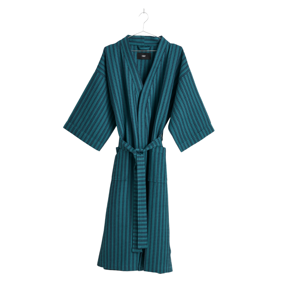Waffle badekåbe - Stripe Petrol blue