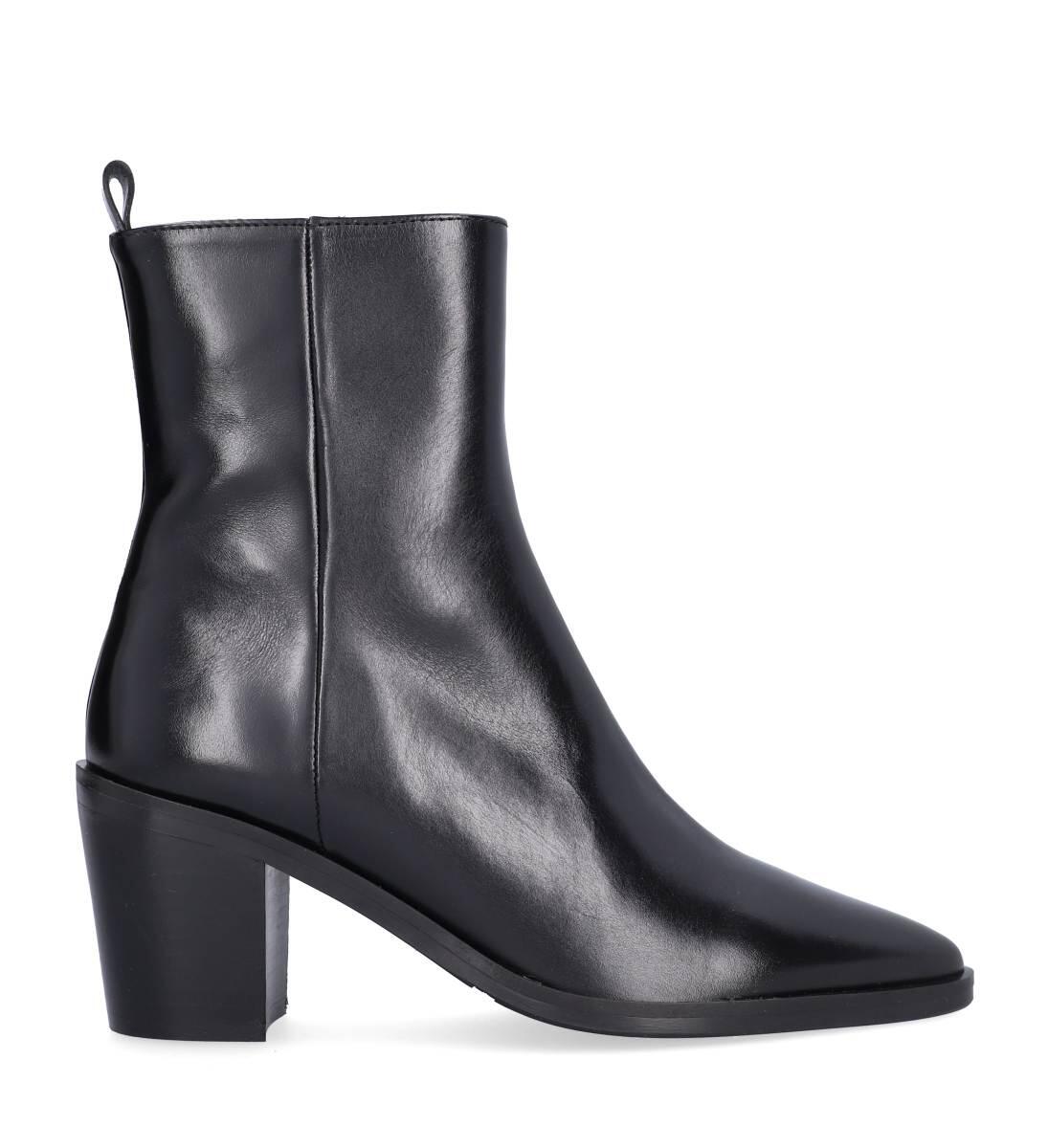 Spids støvle blokhæl - Black calf 80