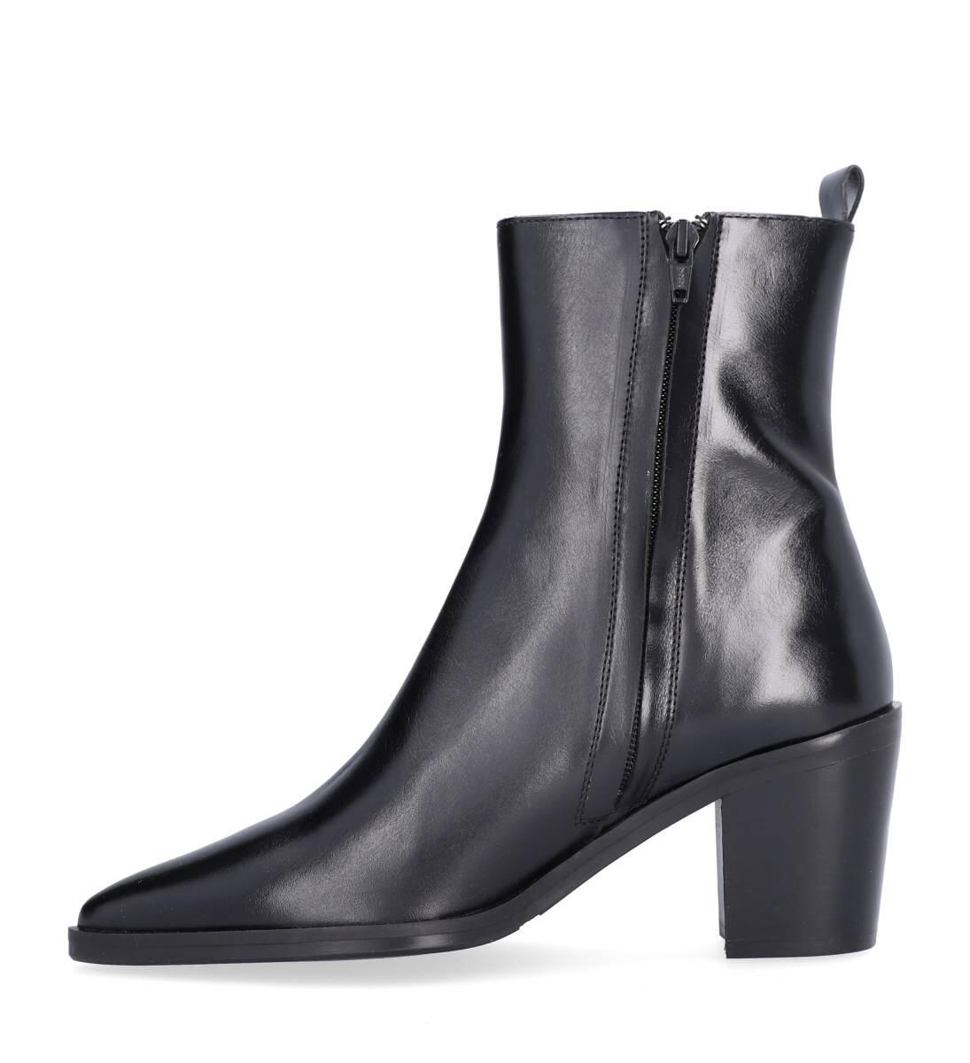Spids støvle blokhæl - Black calf 80