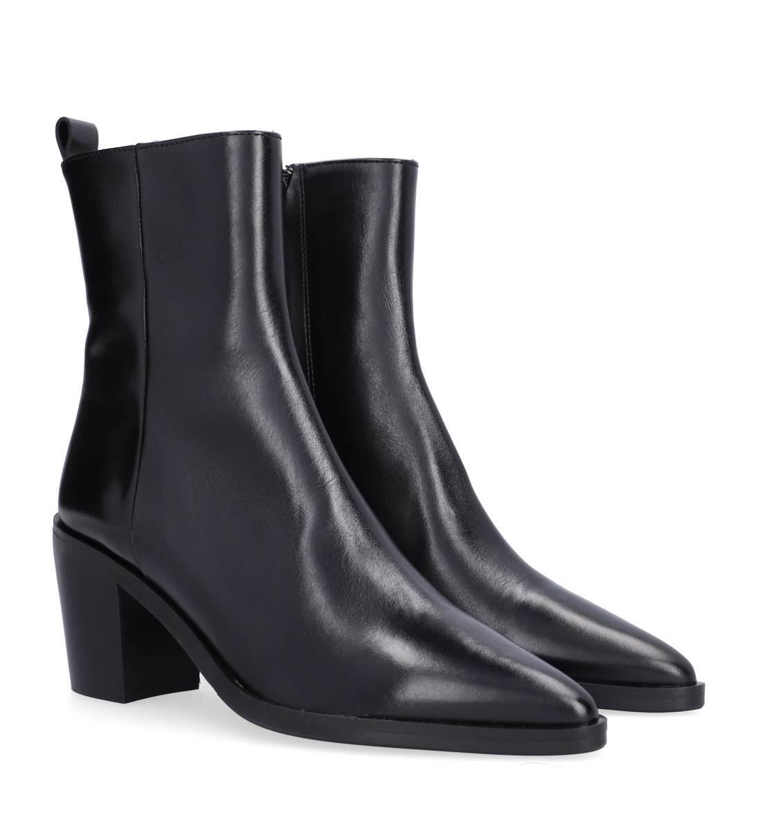 Spids støvle blokhæl - Black calf 80