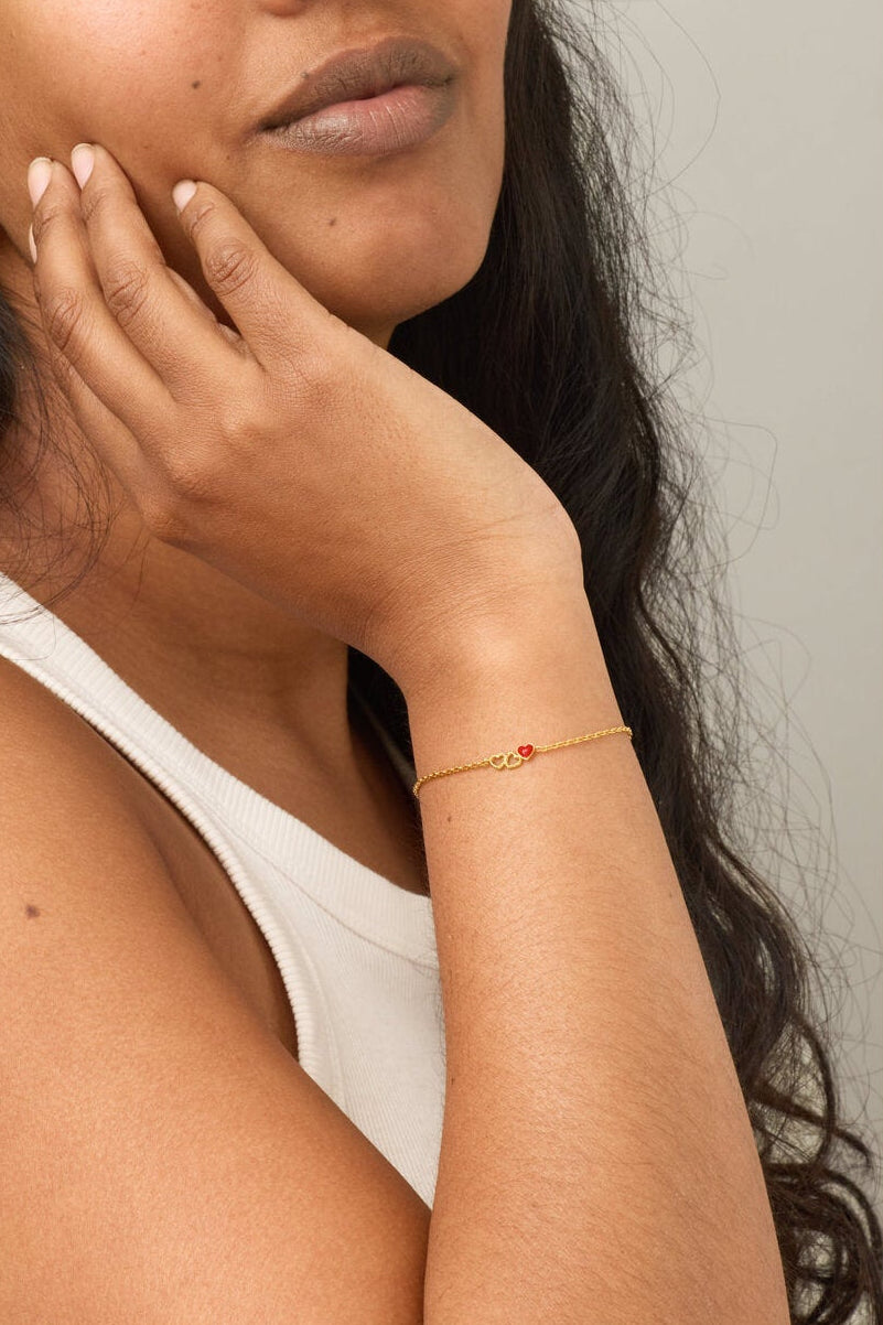 Organic Unity armbånd – Forgyldt/rød
