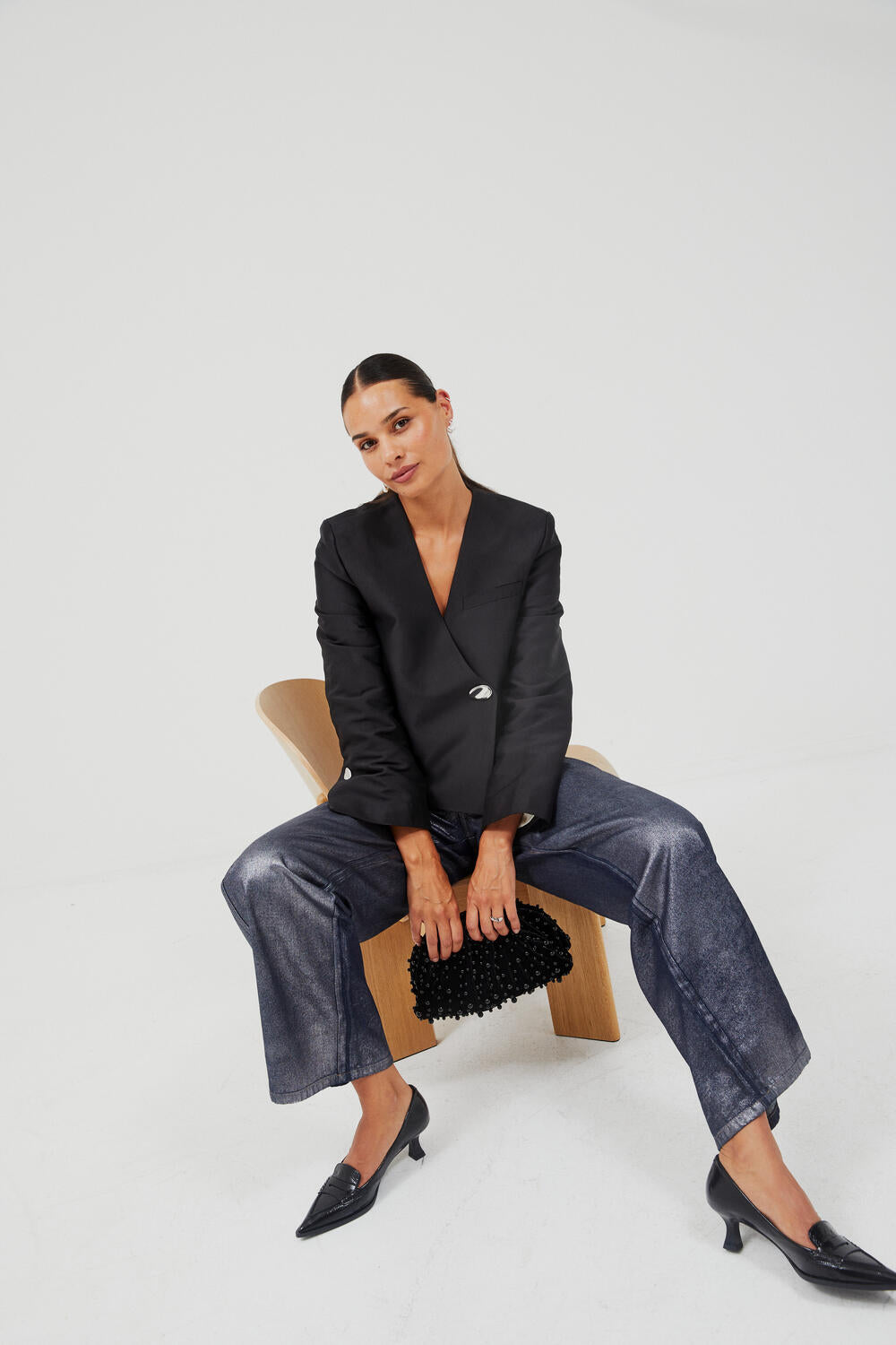 Metallic Christel jeans - Vintage Blue/Gun Metal