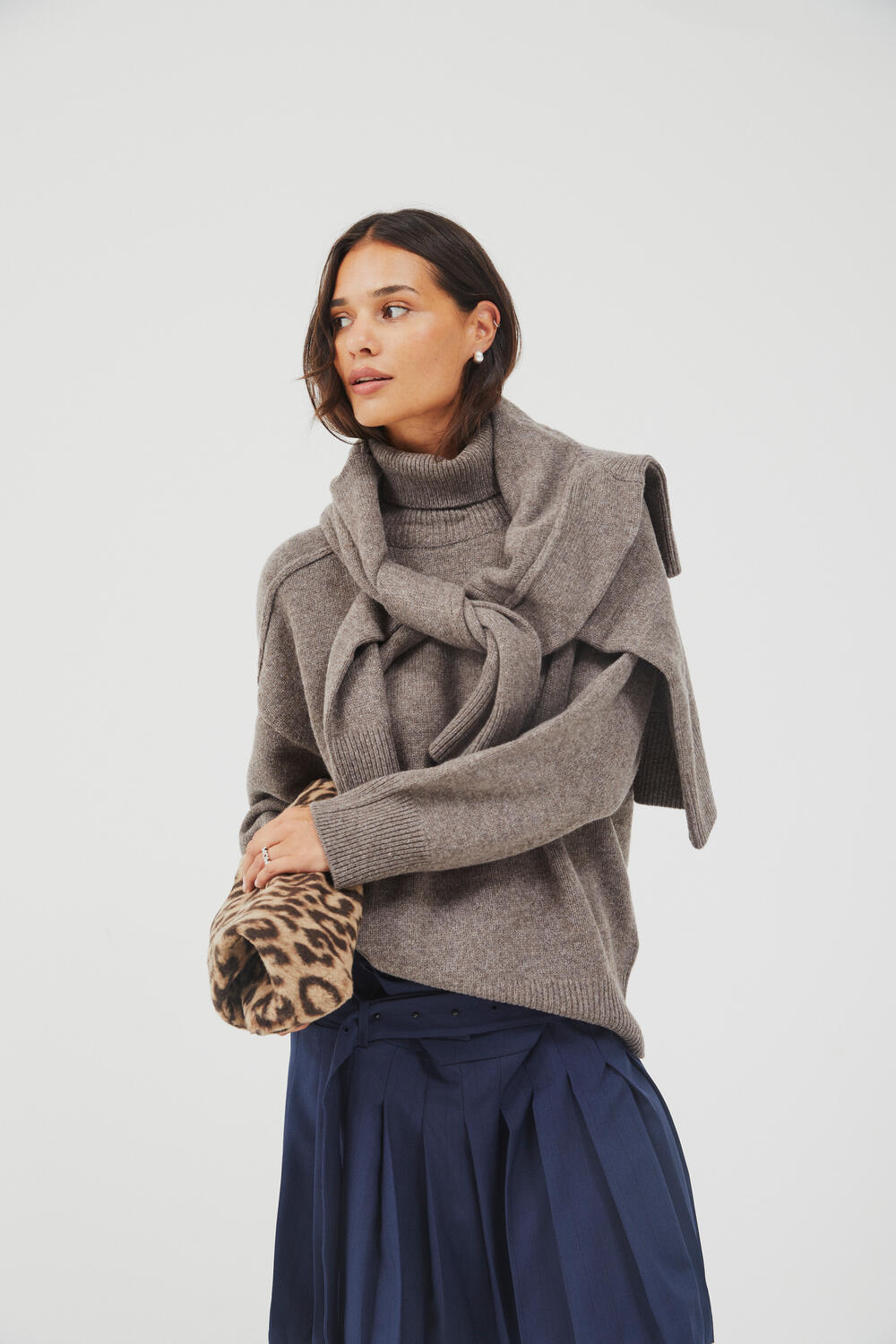 Belted Pleated nederdel - mørkeblå