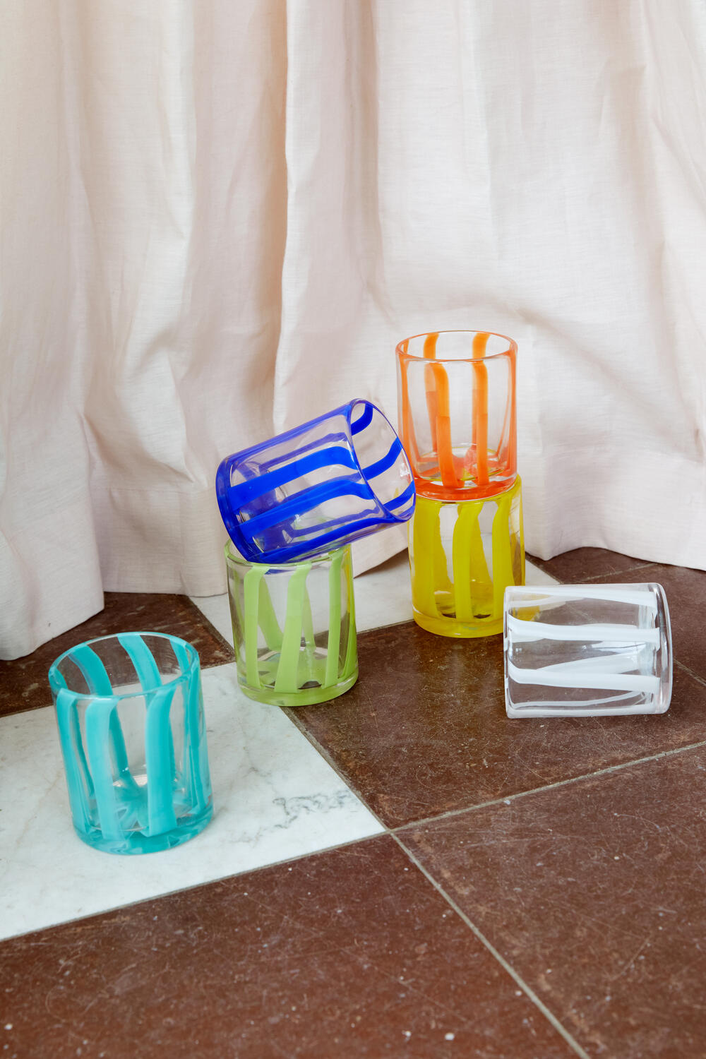 Tumbler glas med striber - turkis