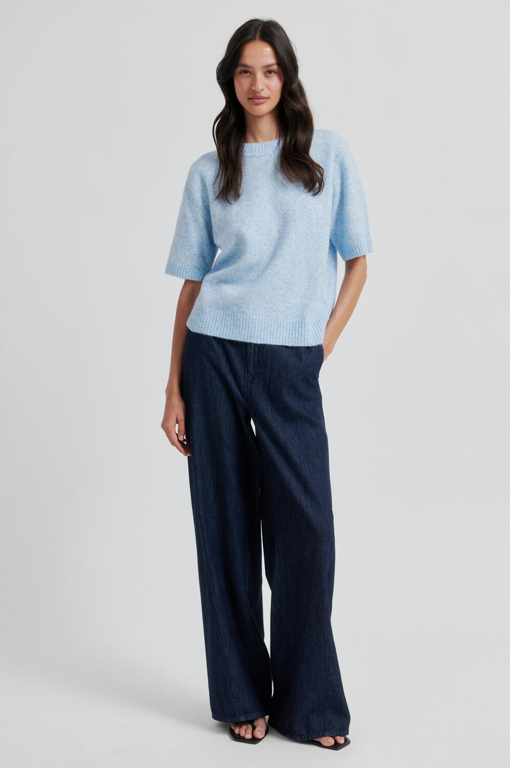 Billa O-Neck striktrøje - Powder Blue