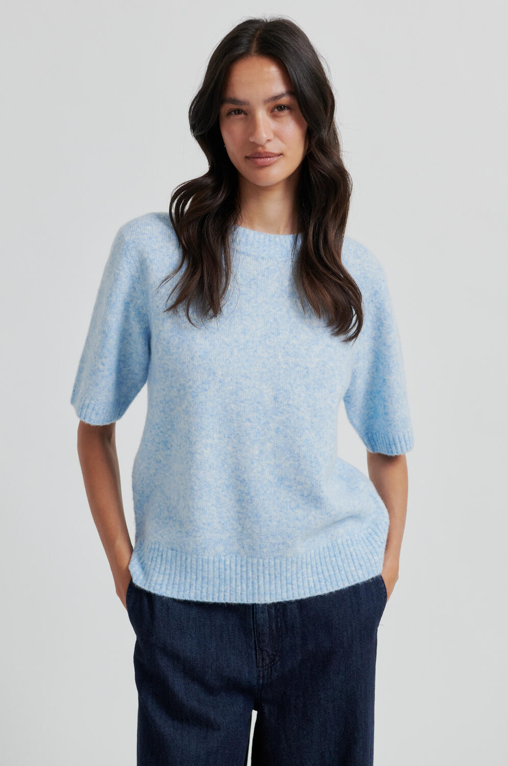 Billa O-Neck striktrøje - Powder Blue