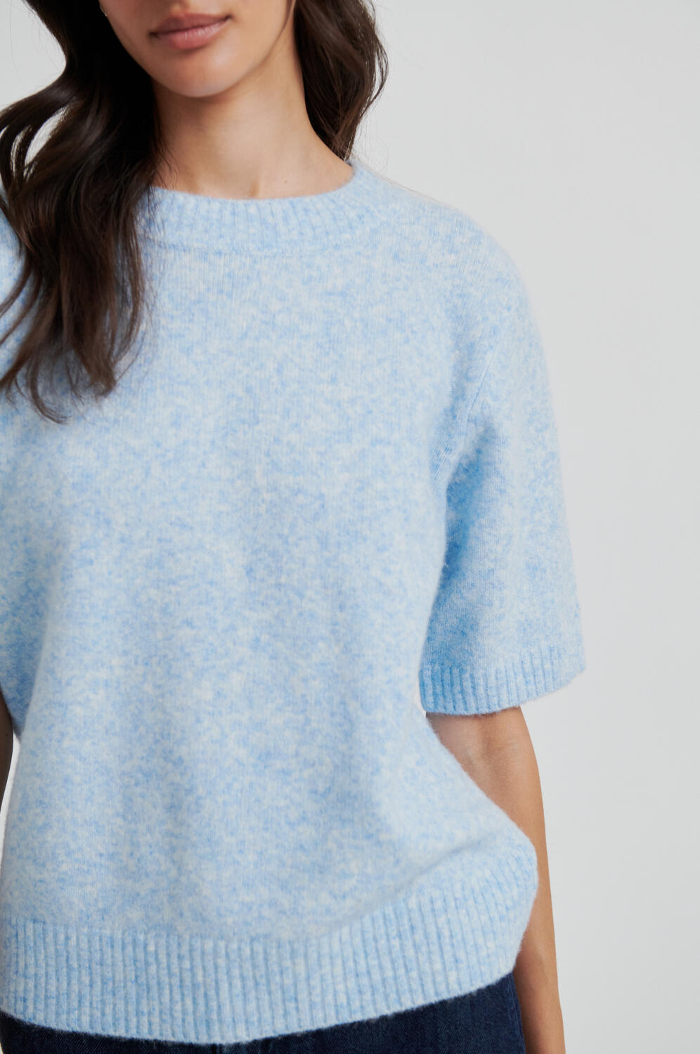 Billa O-Neck striktrøje - Powder Blue