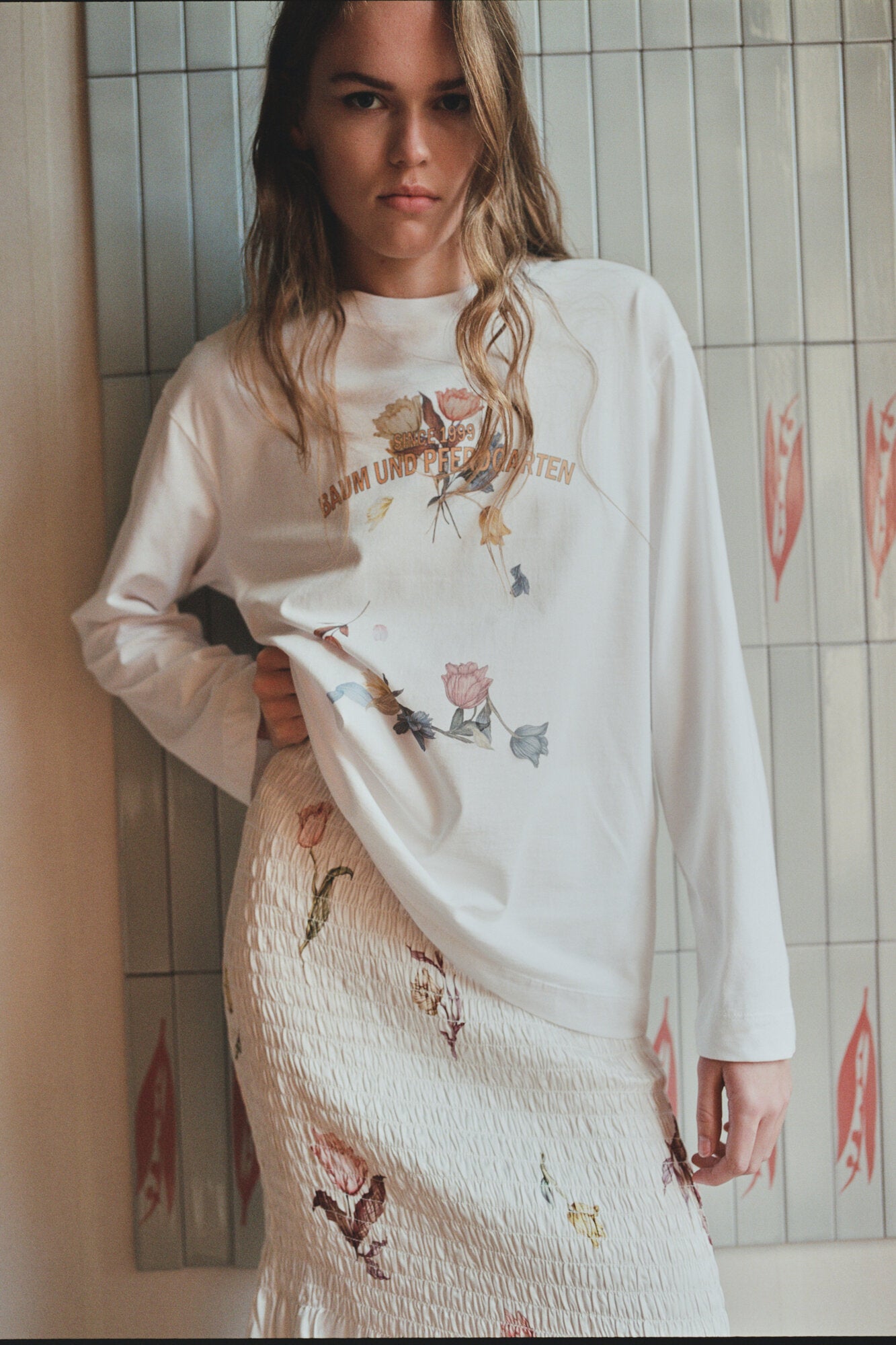 Jeevona langærmet t-shirt - Baum Falling Flowers