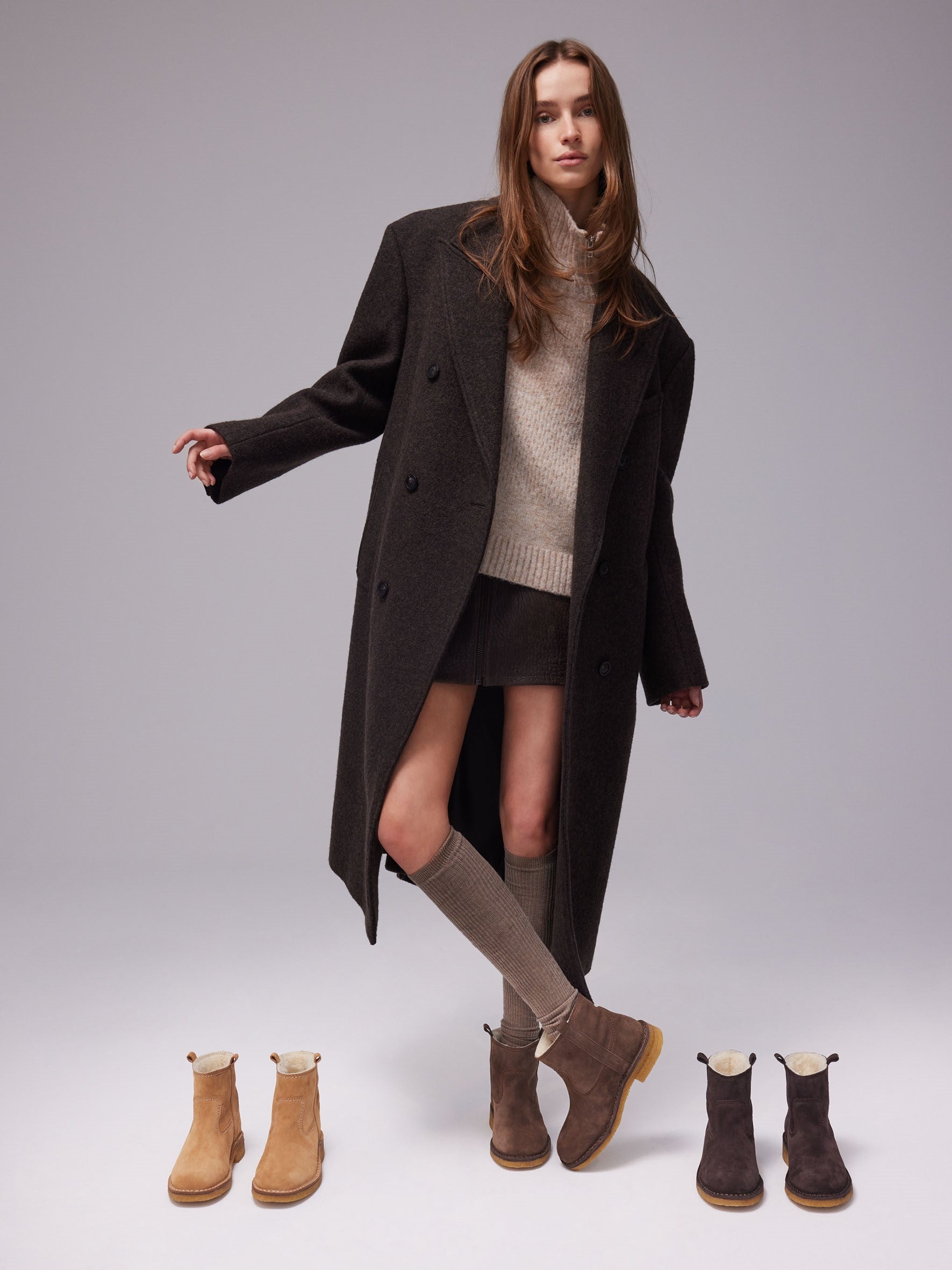 T16958 ankelstøvle med foer - Warm beige 314 suede 553