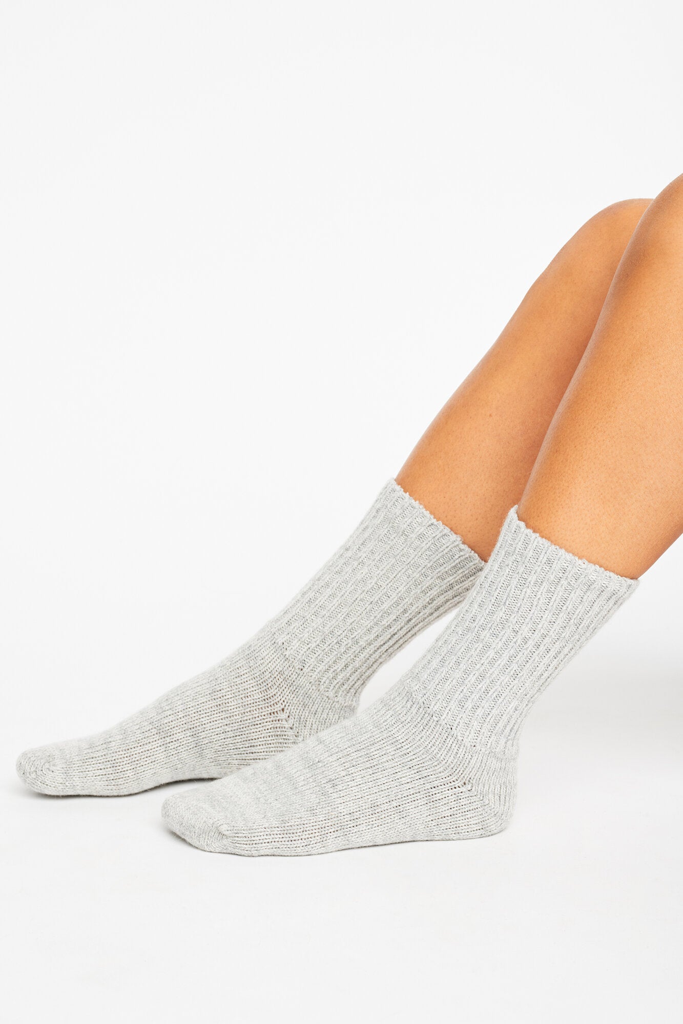 Boyfriend uldstrømper - Light Grey Melange
