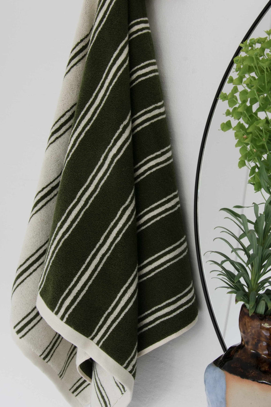 Retro Stripe håndklæde - Alpine Moss/Cream