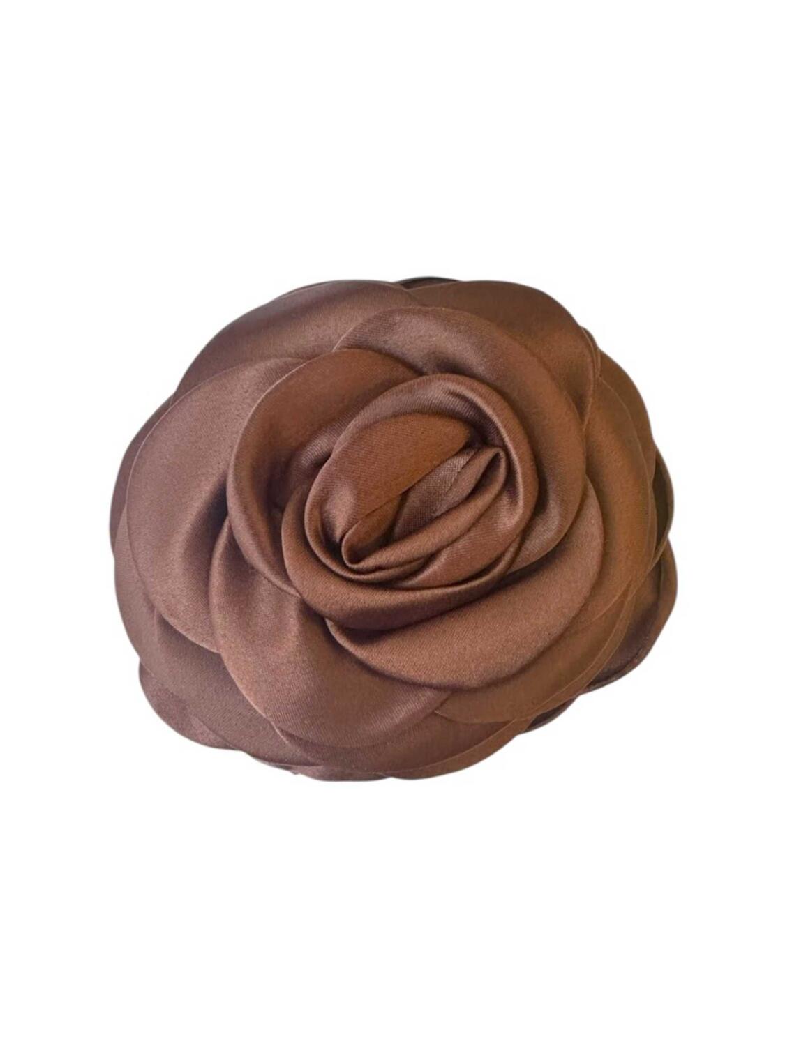 Giant Satin Rose hårklemme - chocolate