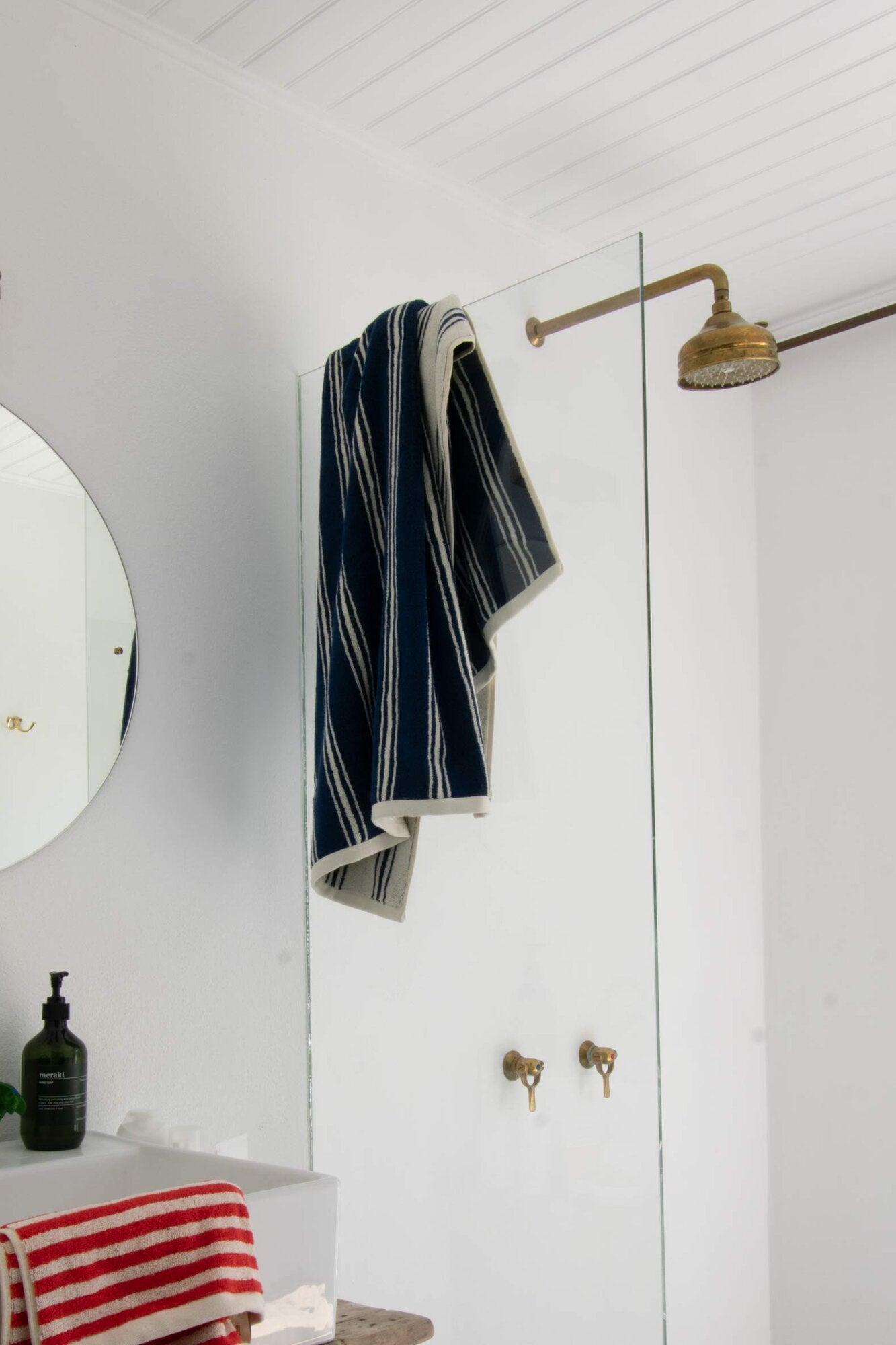 Retro Stripe håndklæde - Slate Indigo/Cream