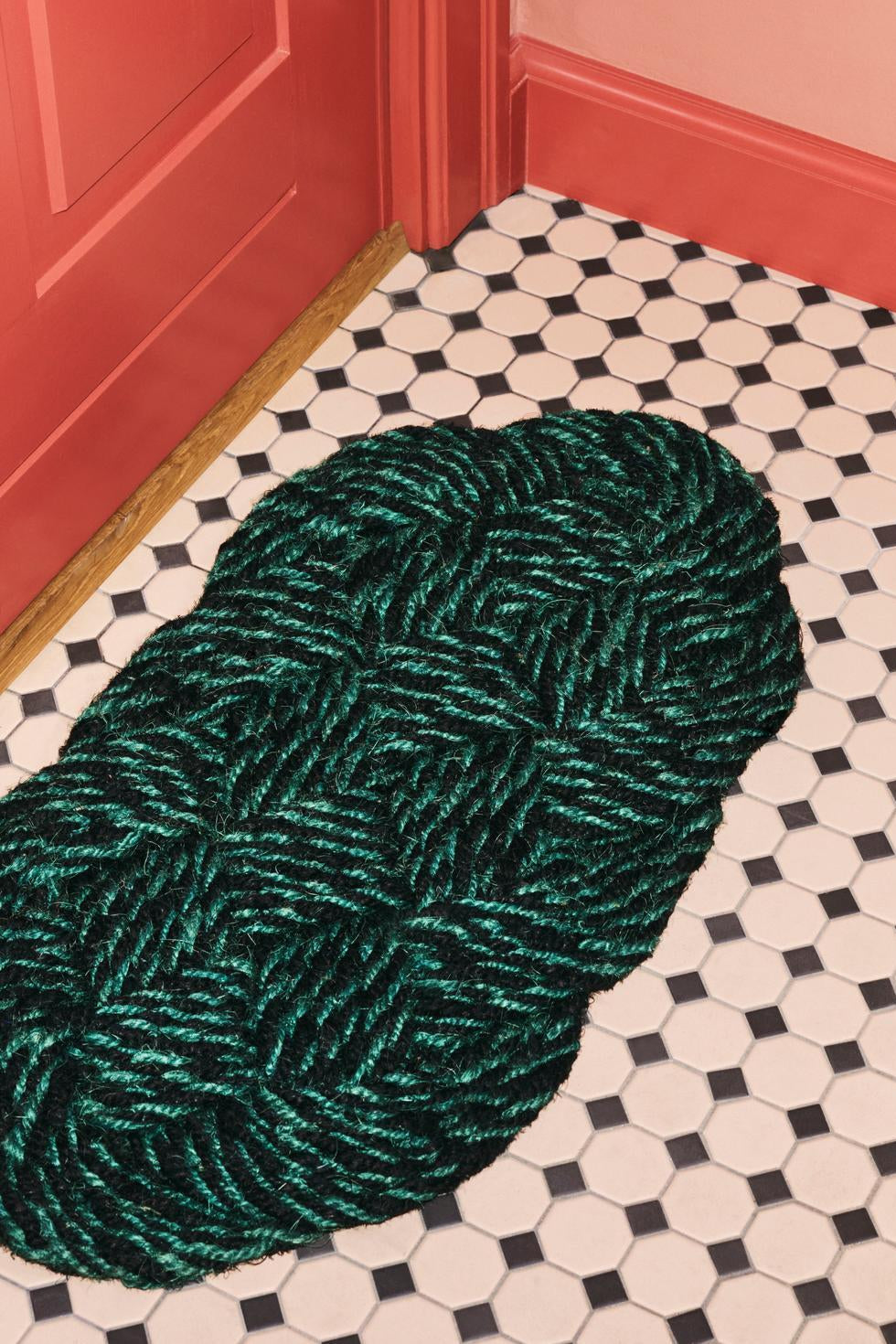 Coco Swirl dørmåtte, grøn/sort - B40 x L80 cm.