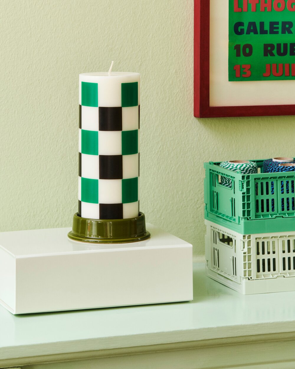 Column stearinlys, Medium - Off-white/grøn/blå