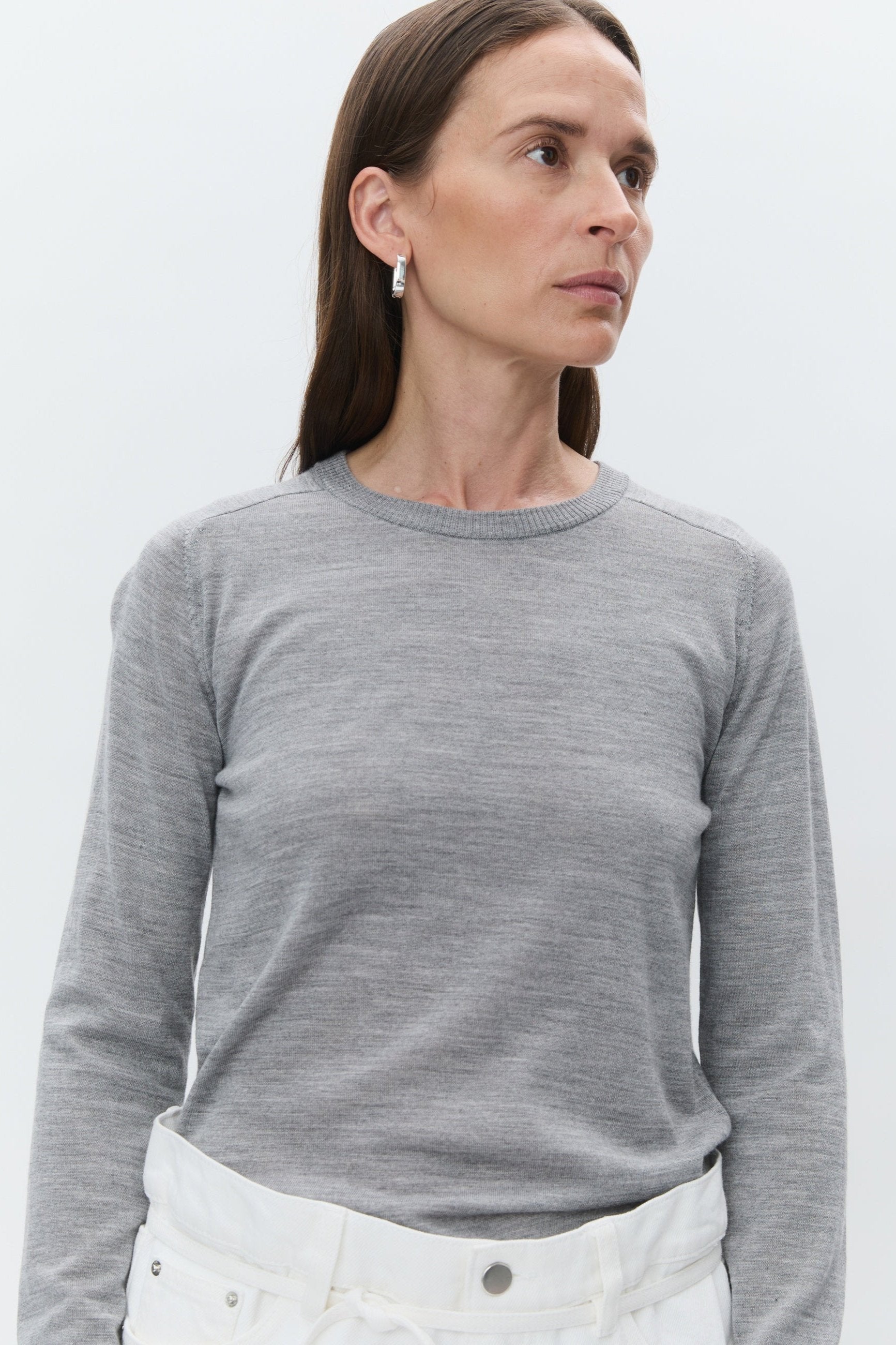 Annabelle uldstriktrøje - Medium grey melange