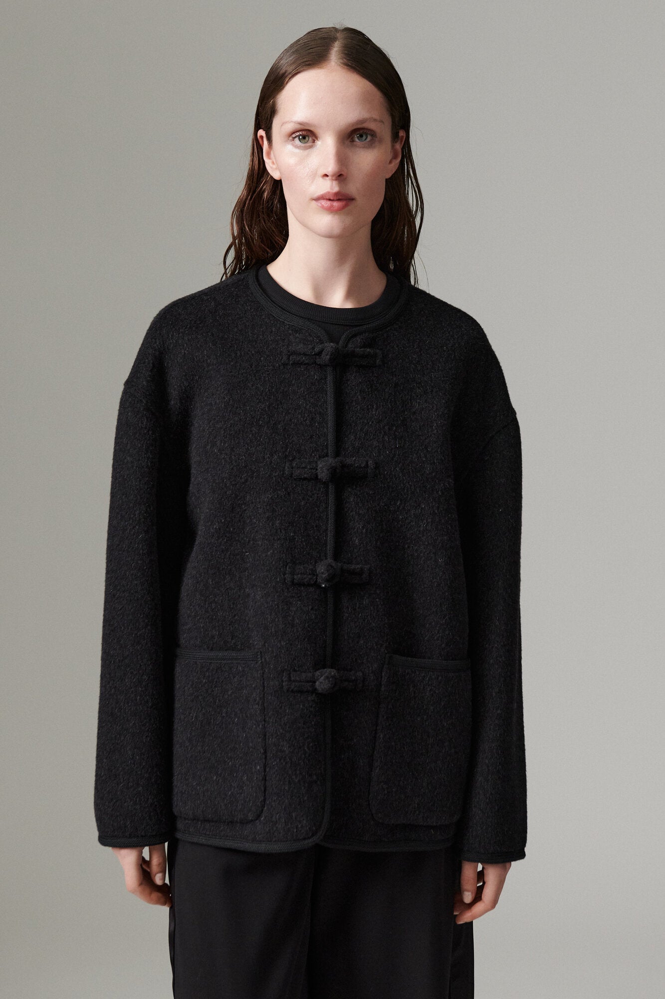 Sia Bonded Soft uldjakke - Dark Grey Melange
