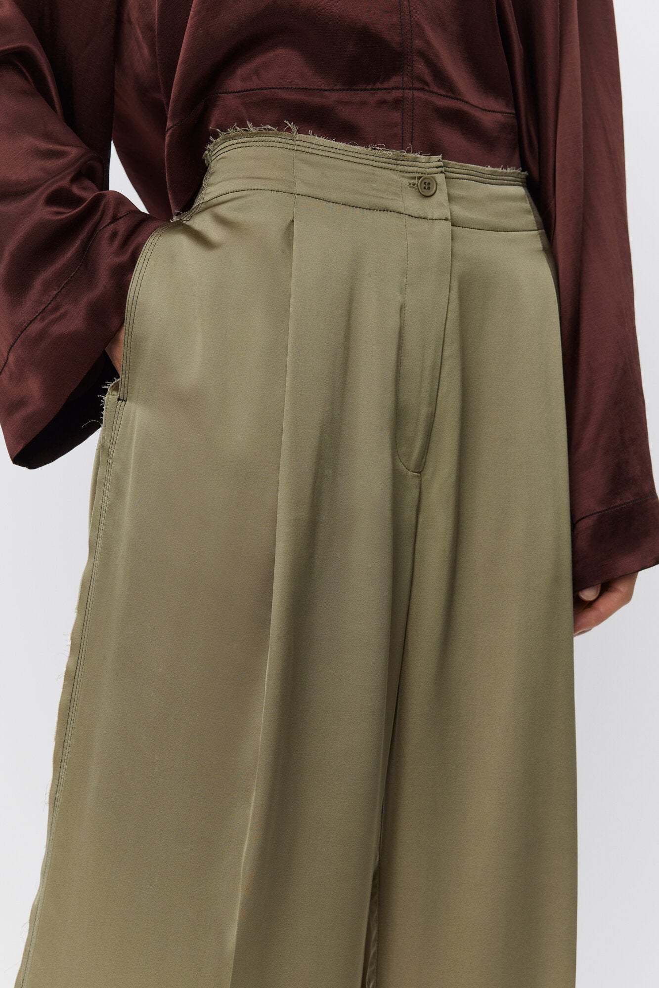 Fisher Fluid Viscose bukser - Sage Khaki