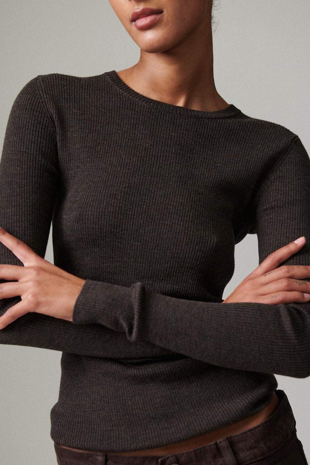 Daily Elements Marina langærmet t-shirt - Expresso Melange