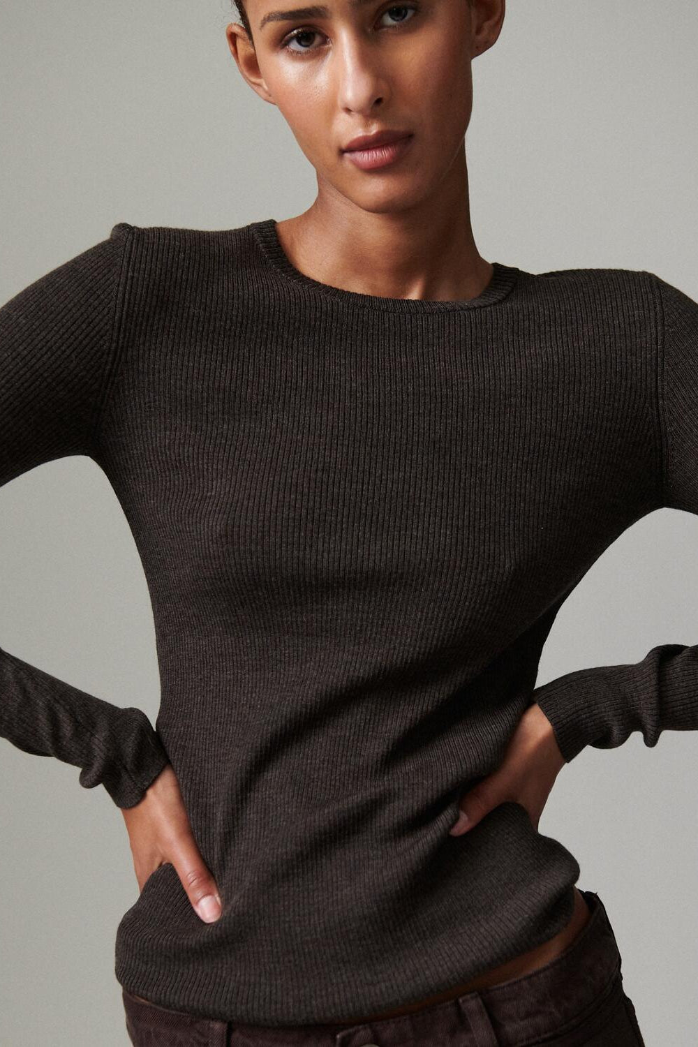 Daily Elements Marina langærmet t-shirt - Expresso Melange