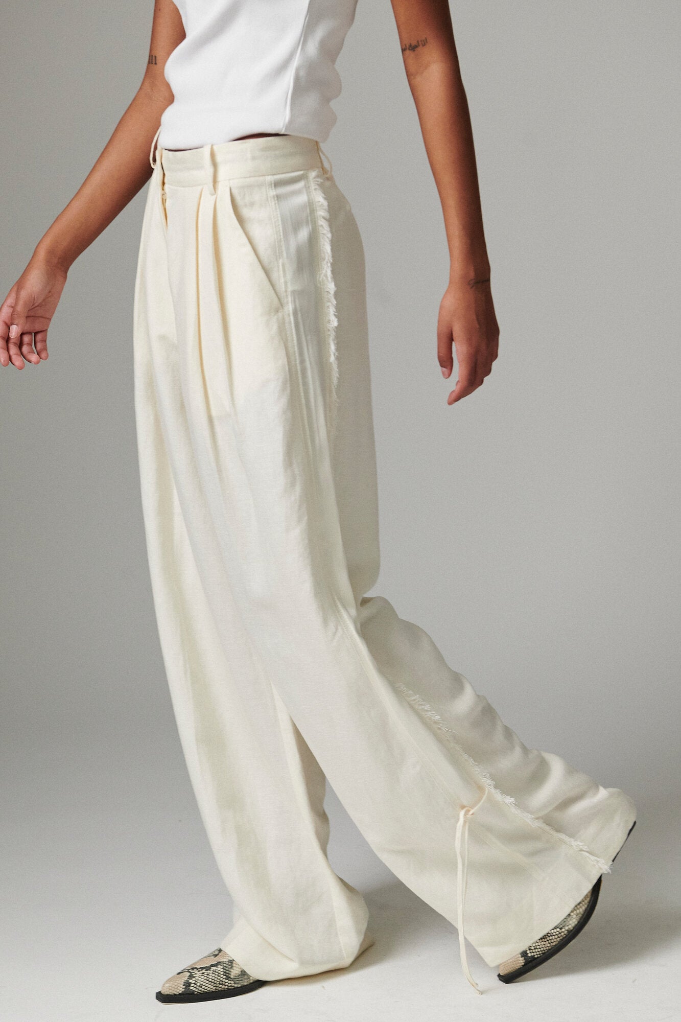 Belle Contrast Linen bukser - Jet Stream