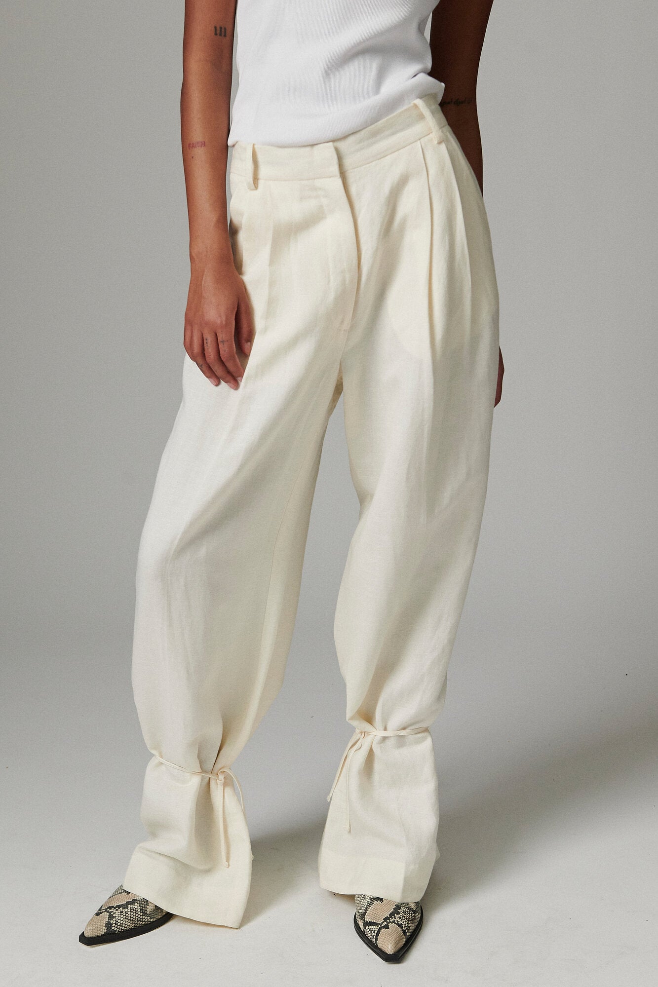 Belle Contrast Linen bukser - Jet Stream
