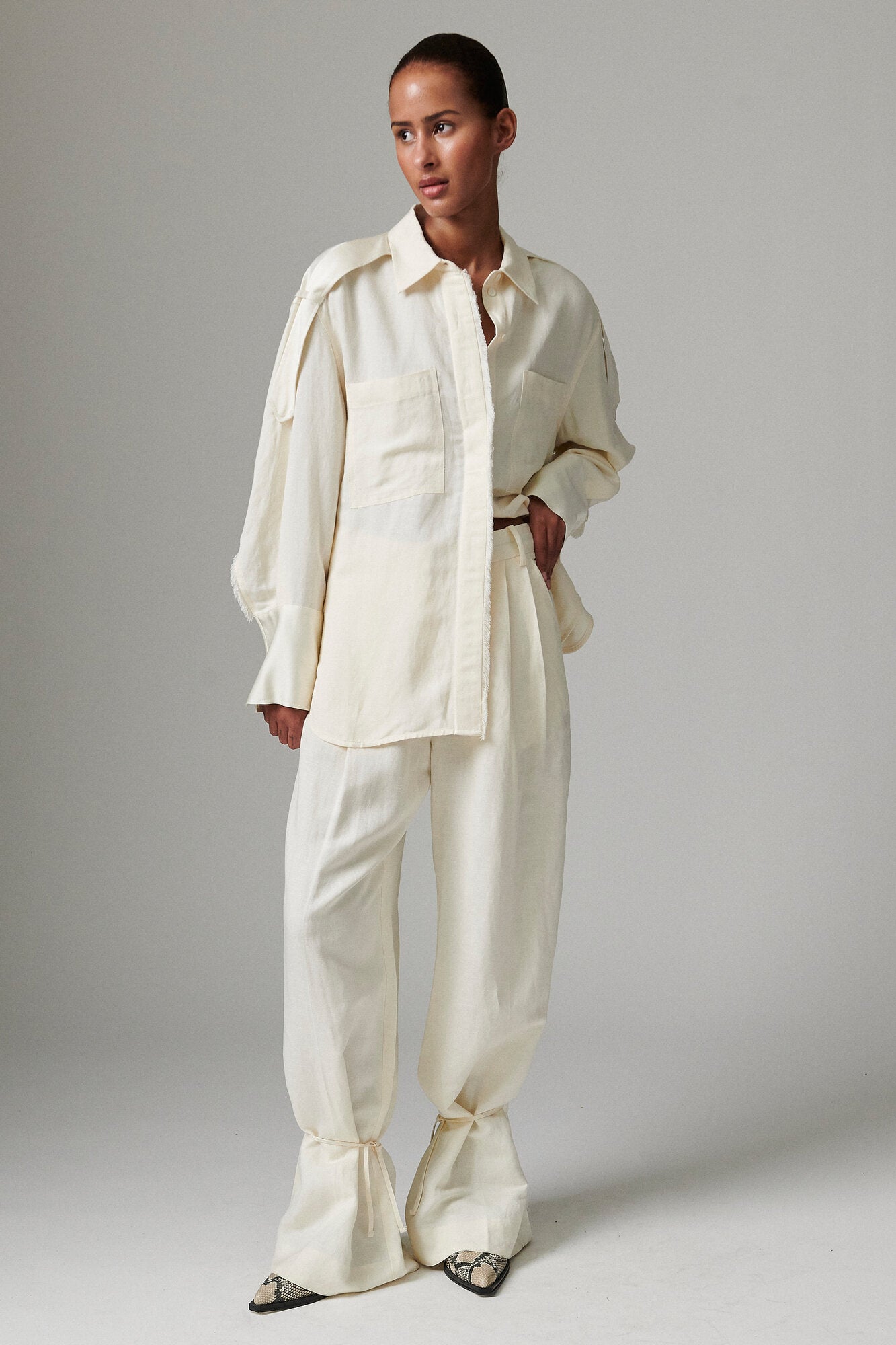 Belle Contrast Linen bukser - Jet Stream