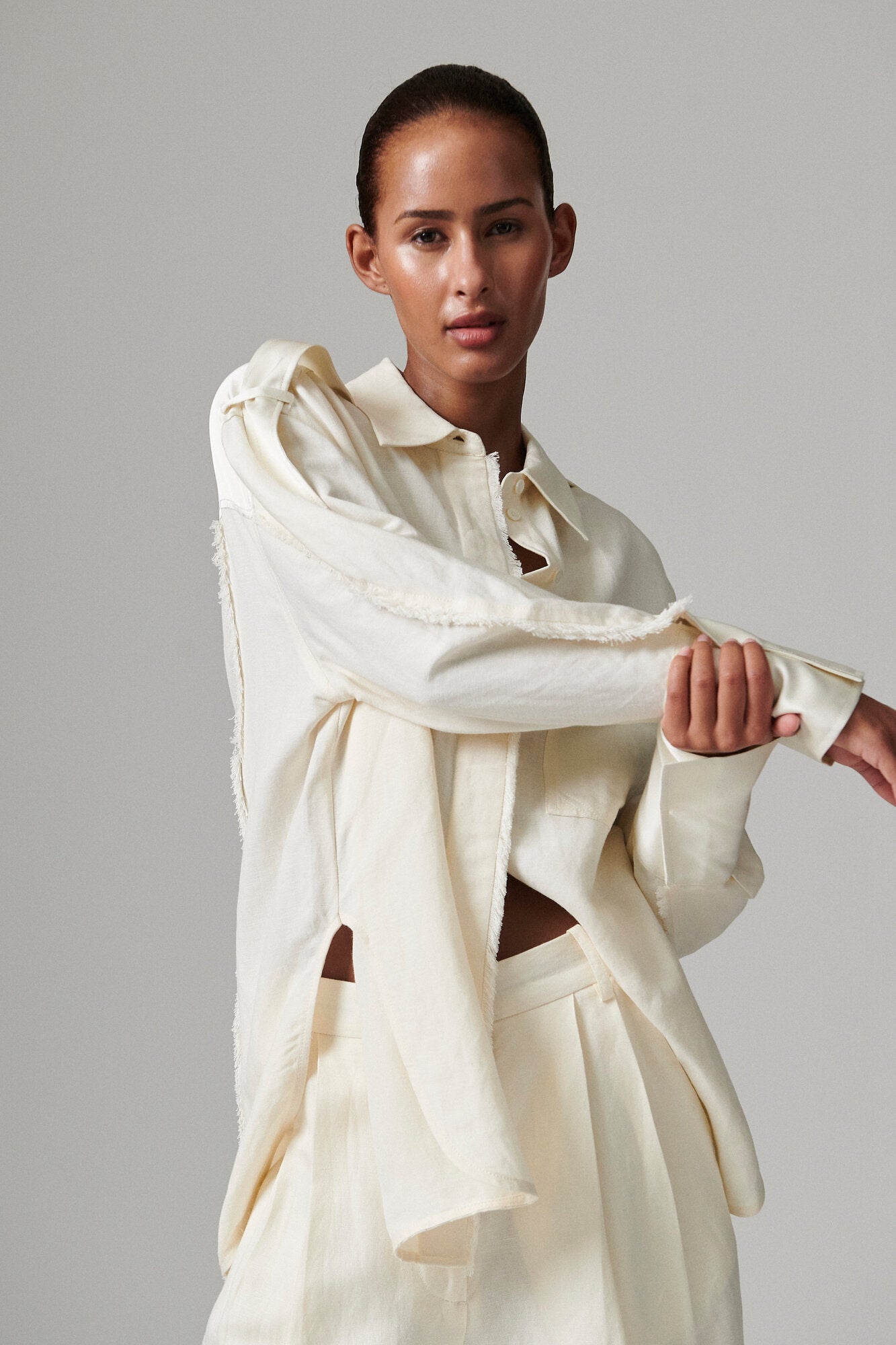 Norma Contrast Linen skjorte - Jet Stream