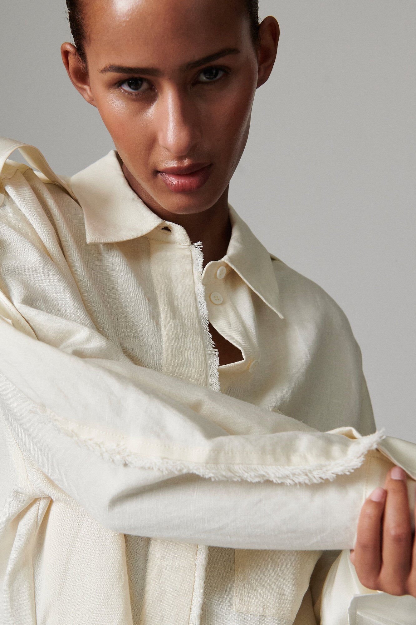 Norma Contrast Linen skjorte - Jet Stream