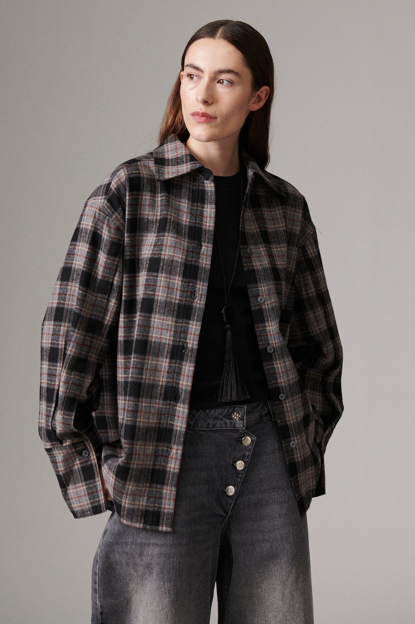 Henri Flannel Luxe skjorte - 194104 EBONY