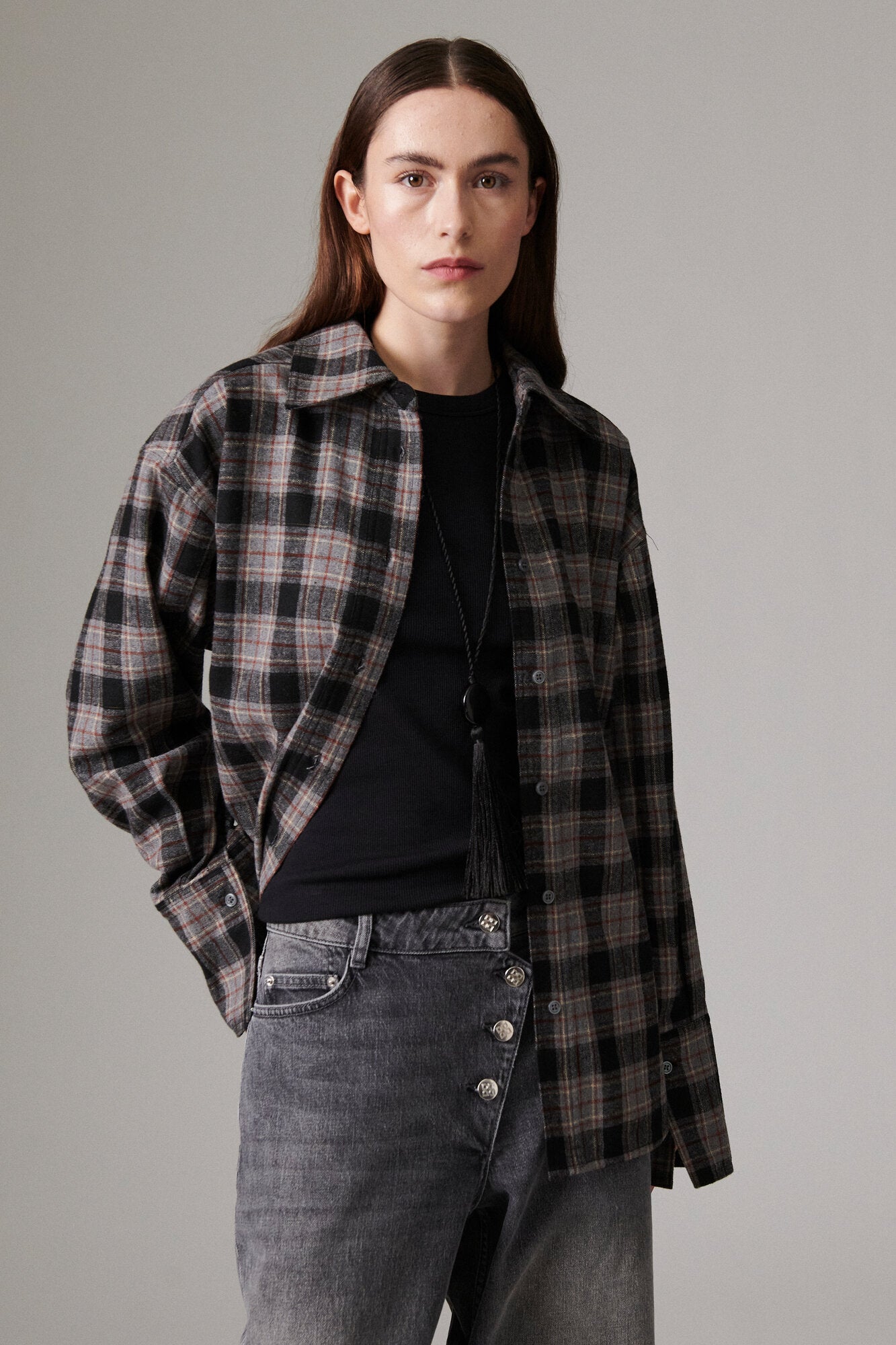 Henri Flannel Luxe skjorte - 194104 EBONY