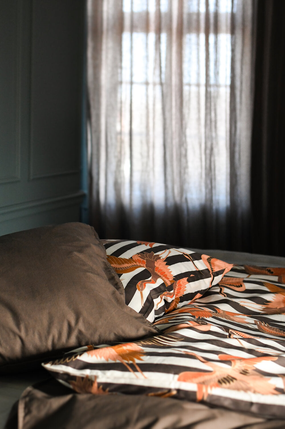 Crane sengesæt - brun/hvid