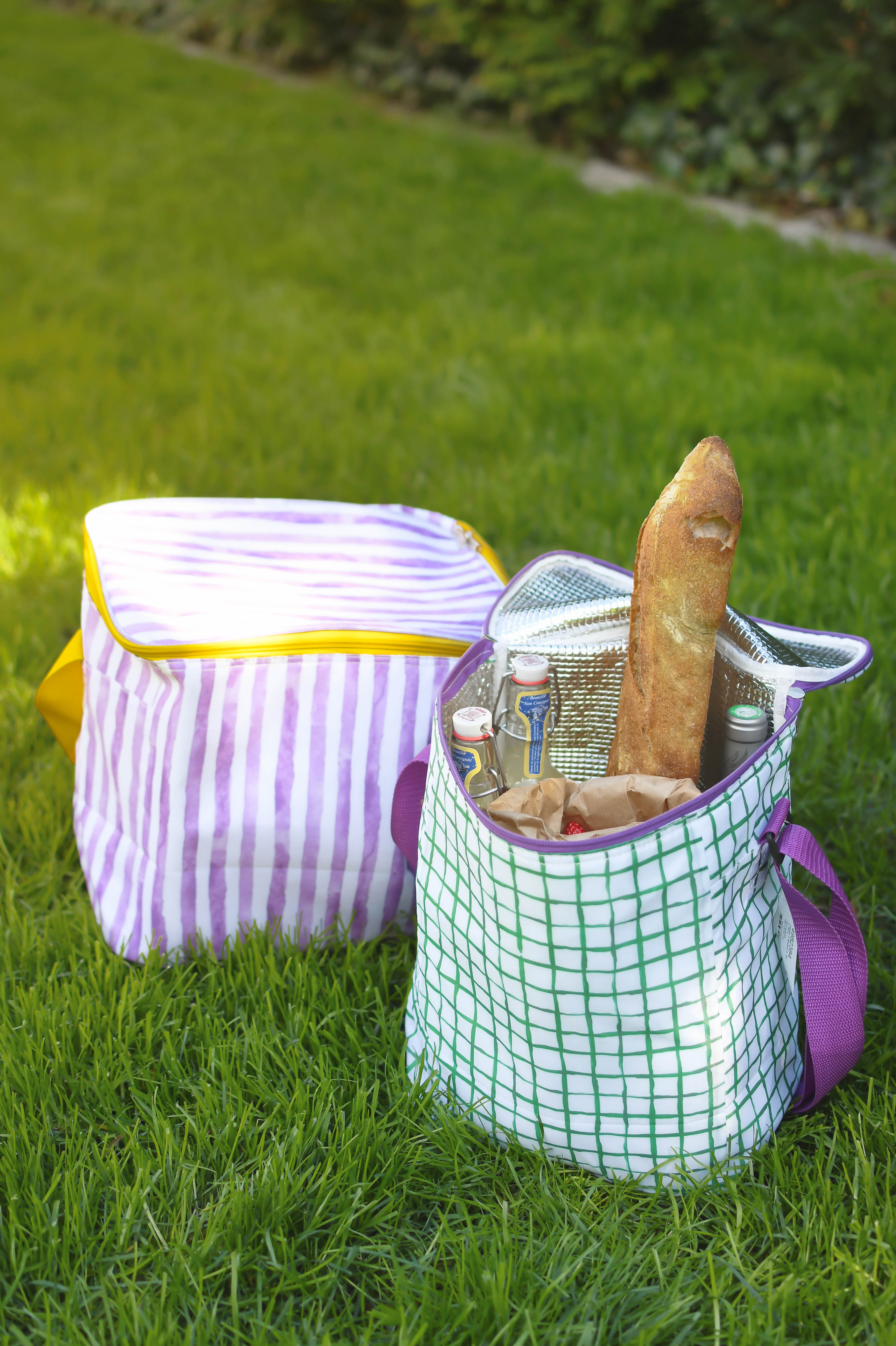 Stor køletaske m. striber - lilla