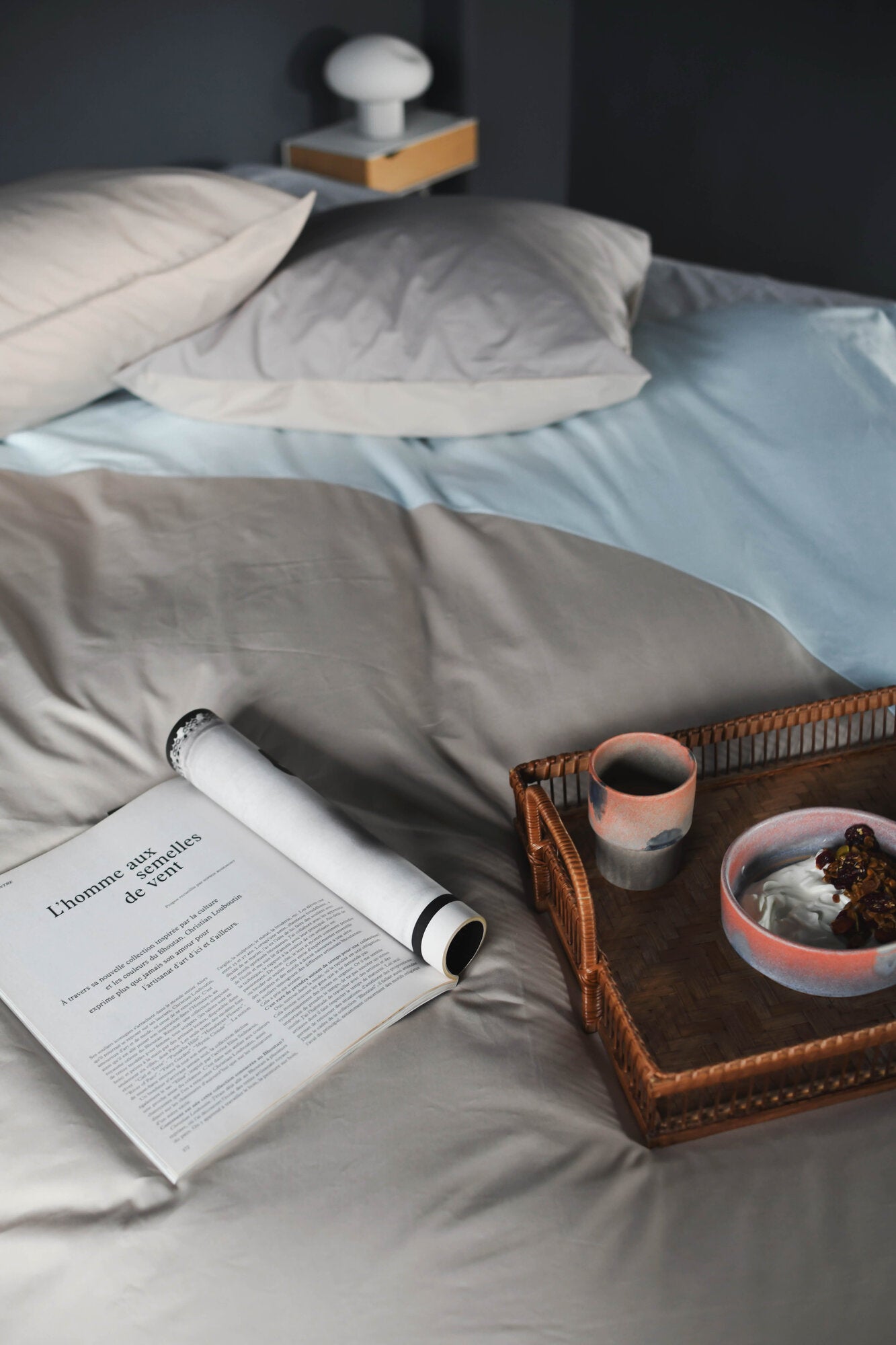 Percale Patchwork sengesæt - blå/grå