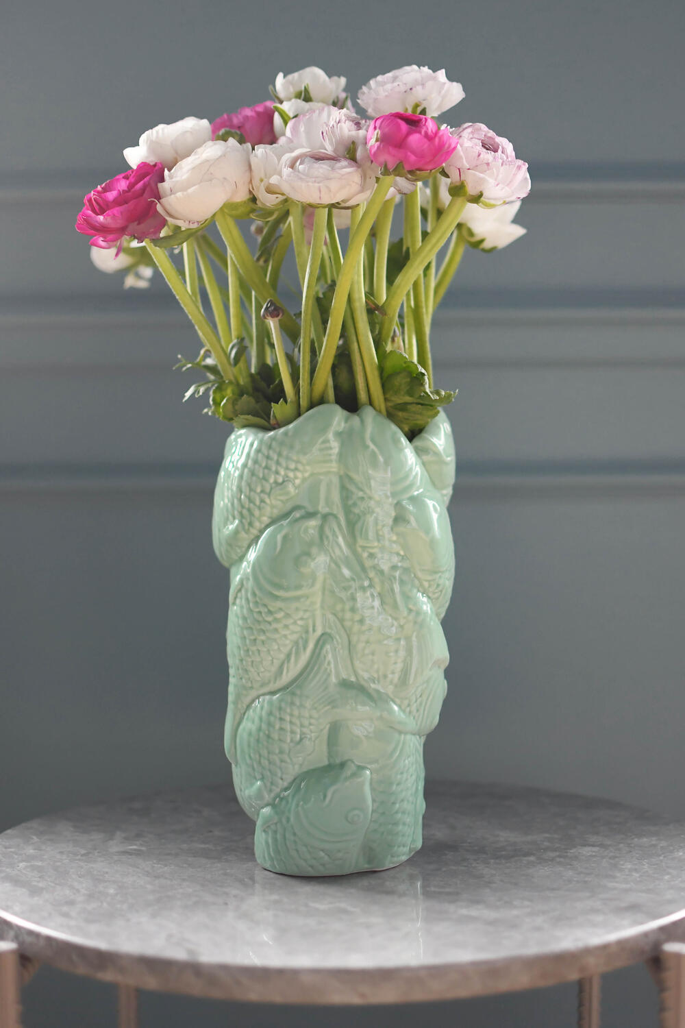 Vase med fisk, grøn - H27 cm