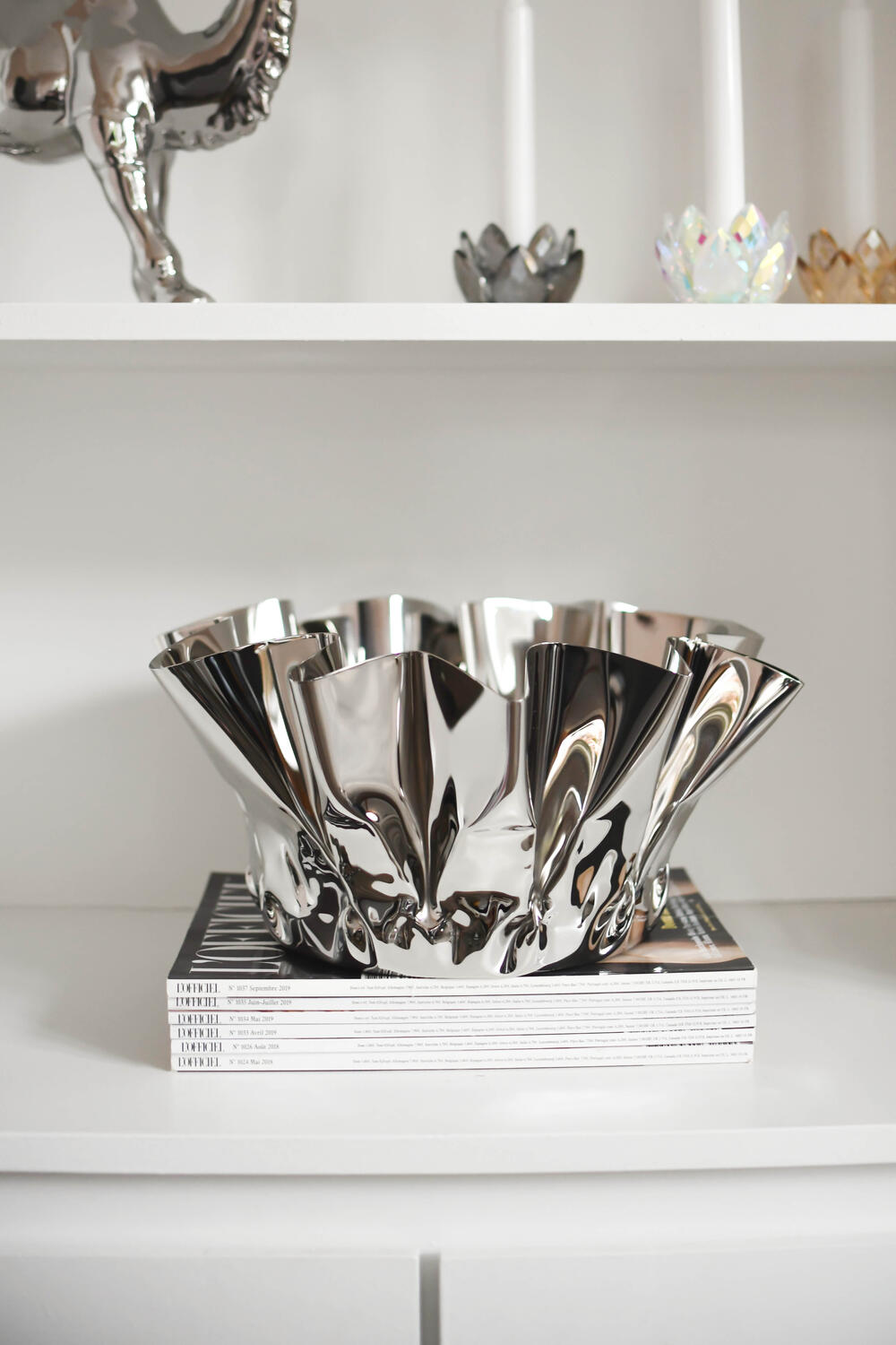 Krøllet vase, sølvfarvet - H17 cm