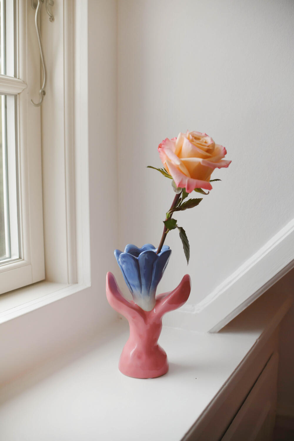 Blomster vase, rosa/blå - H18 cm