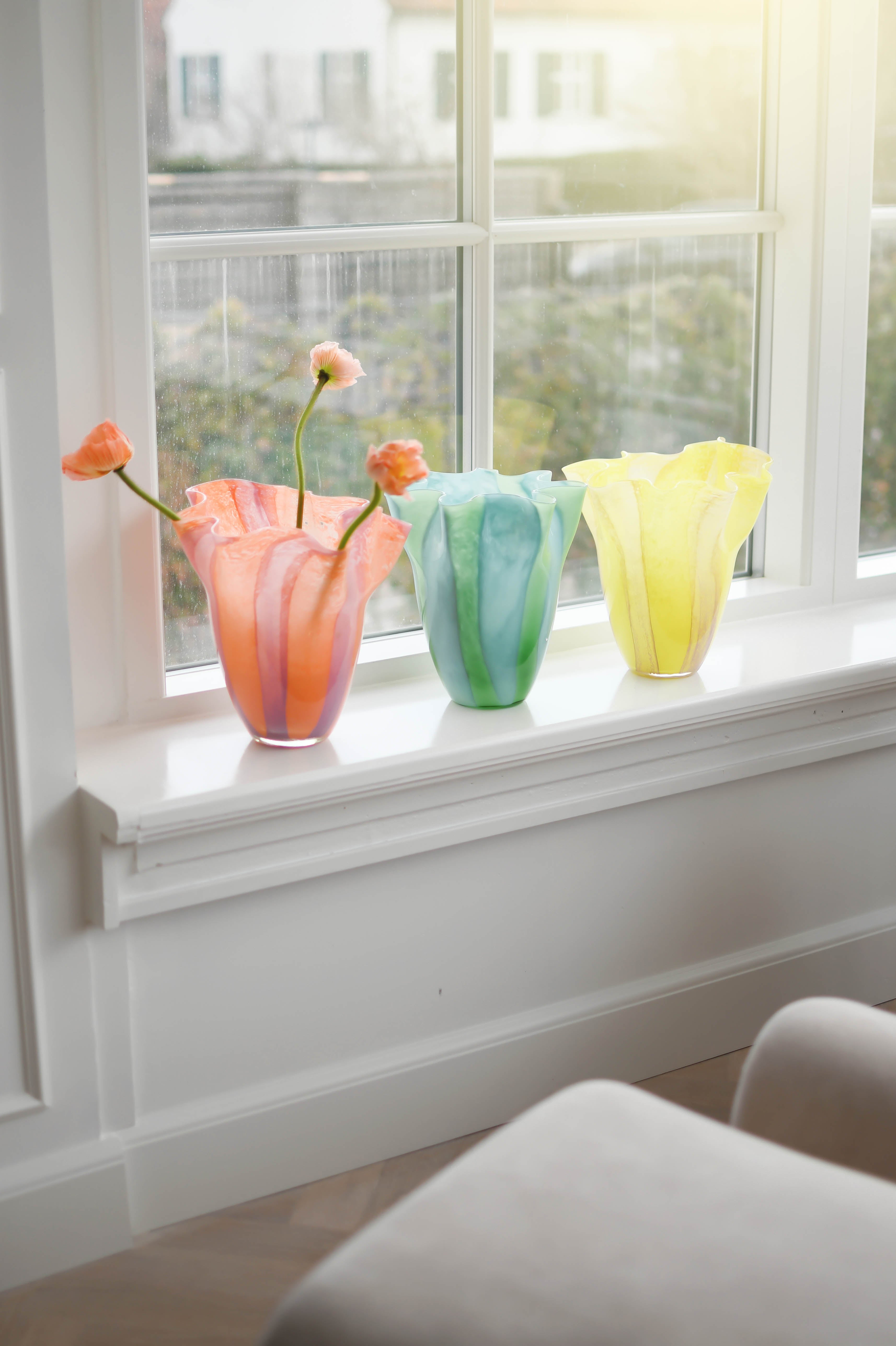 Tulipan vase, Grøn/turkis - H24 cm