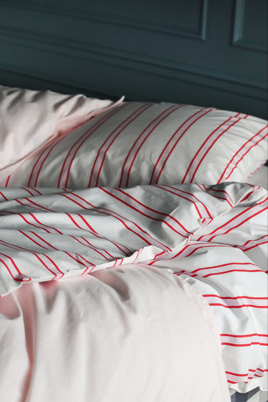 Pin Stripe Double sengesæt - rød/rosa