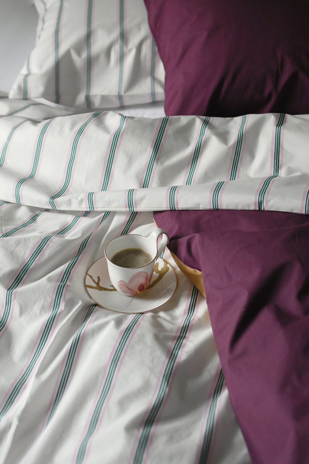 Pin Stripe Double sengesæt - rosa/grøn