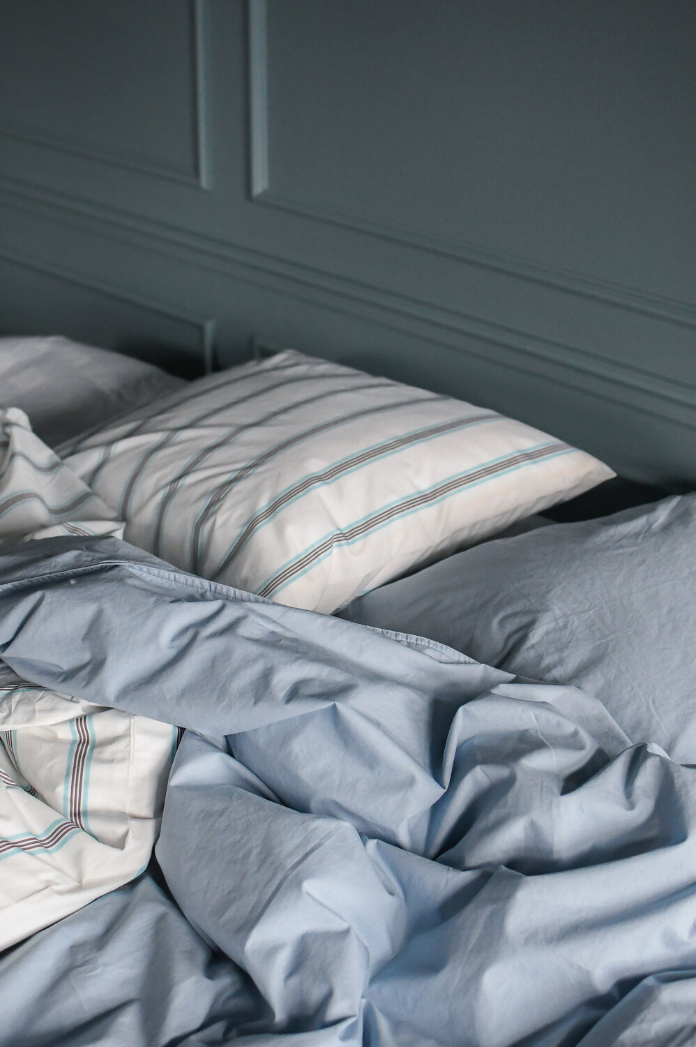 Pin Stripe Double sengesæt - blå/grå