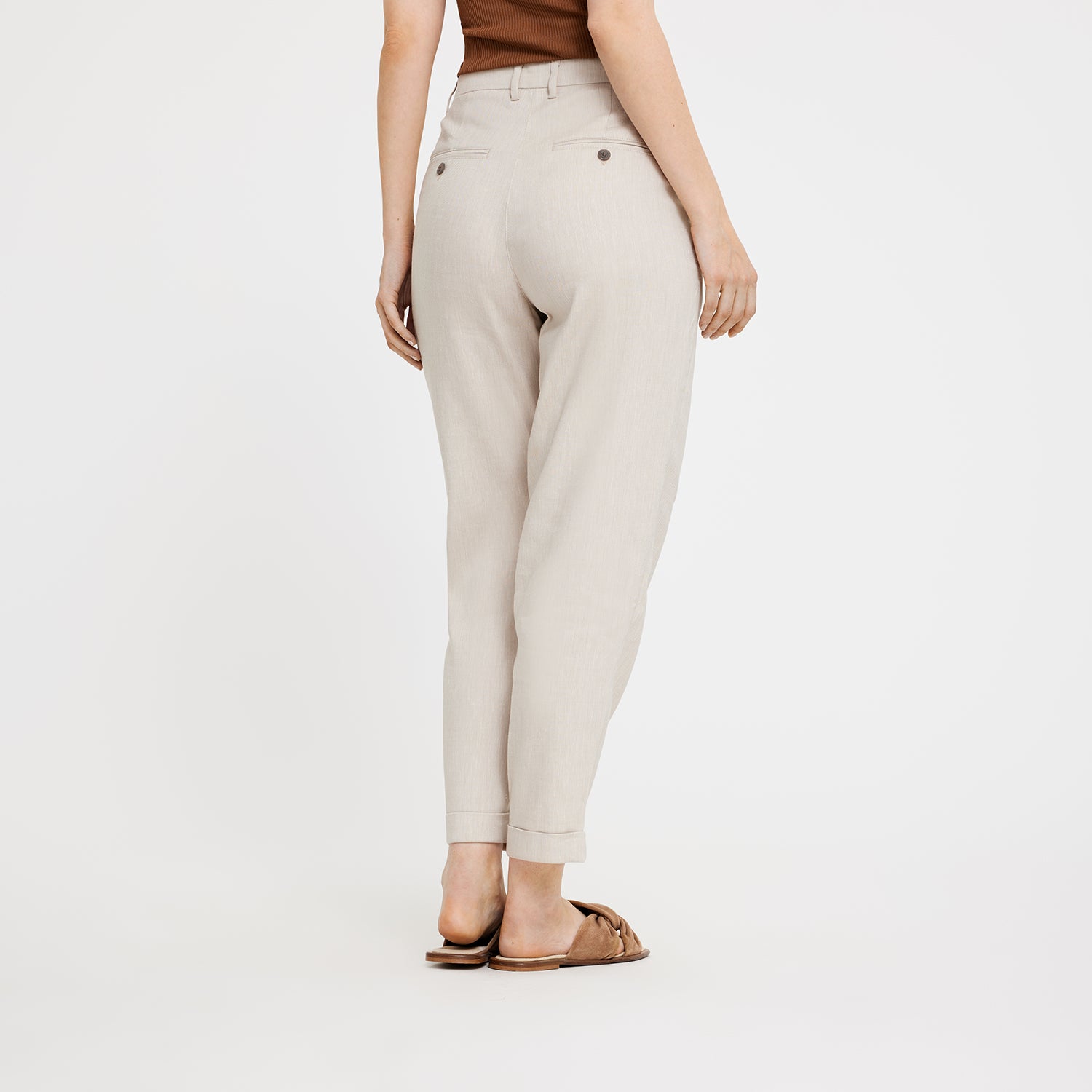 Emma Ankle hørbukser - Sand Linen