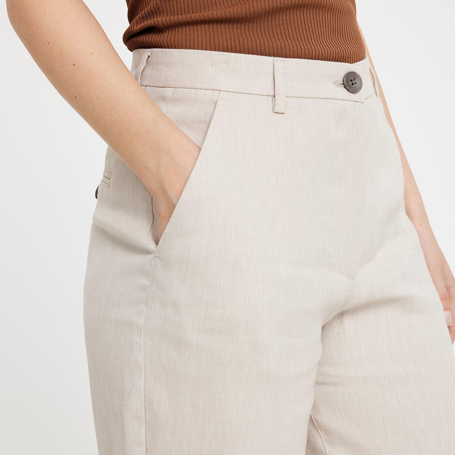 Emma Ankle hørbukser - Sand Linen