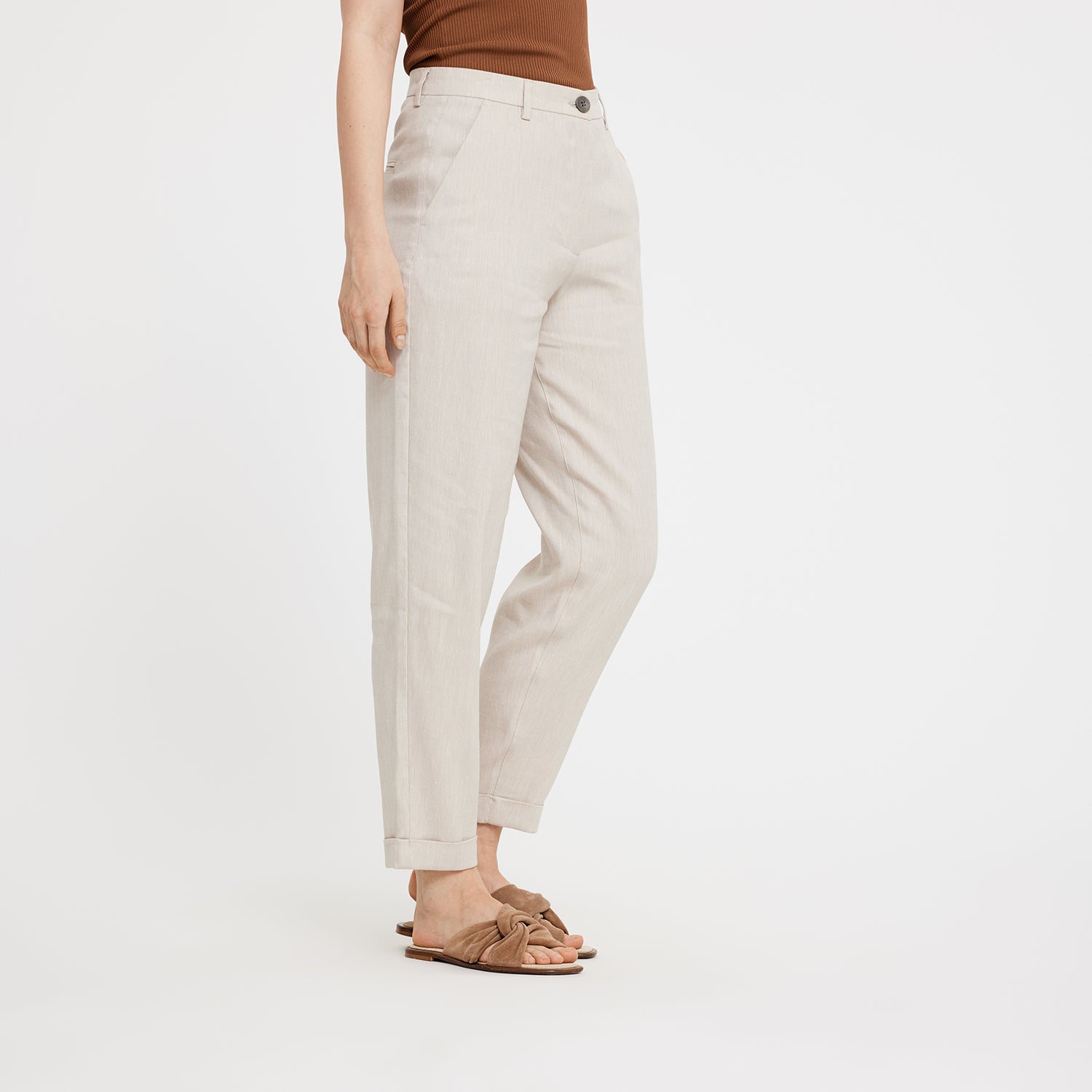 Emma Ankle hørbukser - Sand Linen