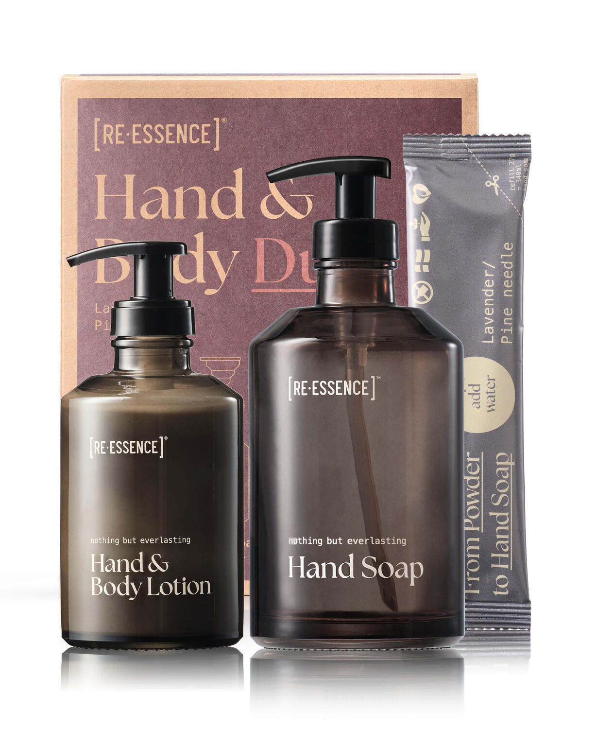 Hand & Body Duo m. genanvendelig glasdispencer - Lavender/Pine needle