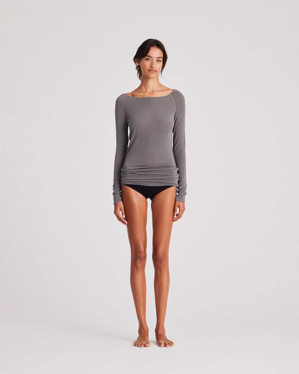 Amalie Wool langærmet t-shirt - Dark Gull Grey