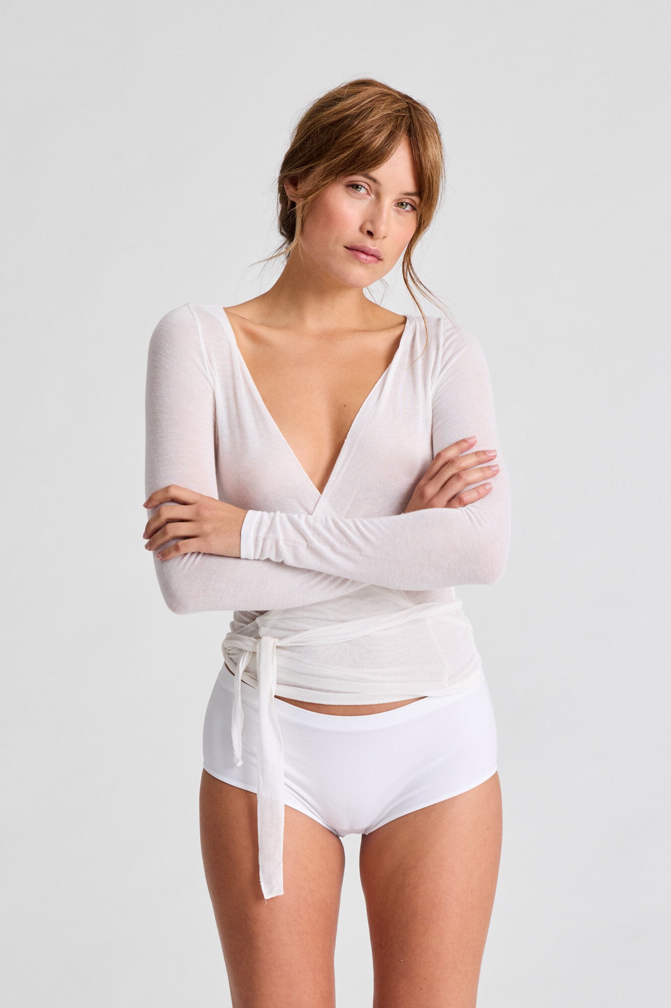 Anne Wrap langærmet t-shirt - hvid