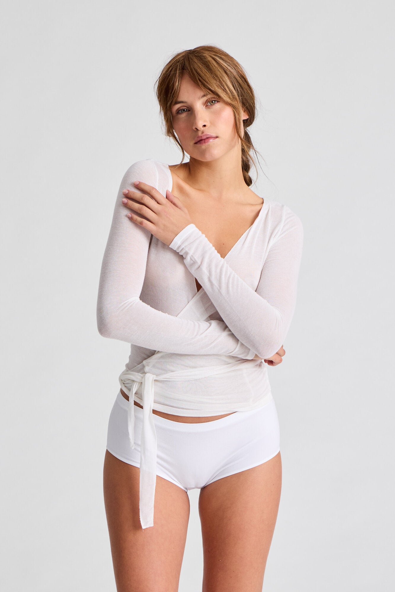 Anne Wrap langærmet t-shirt - hvid