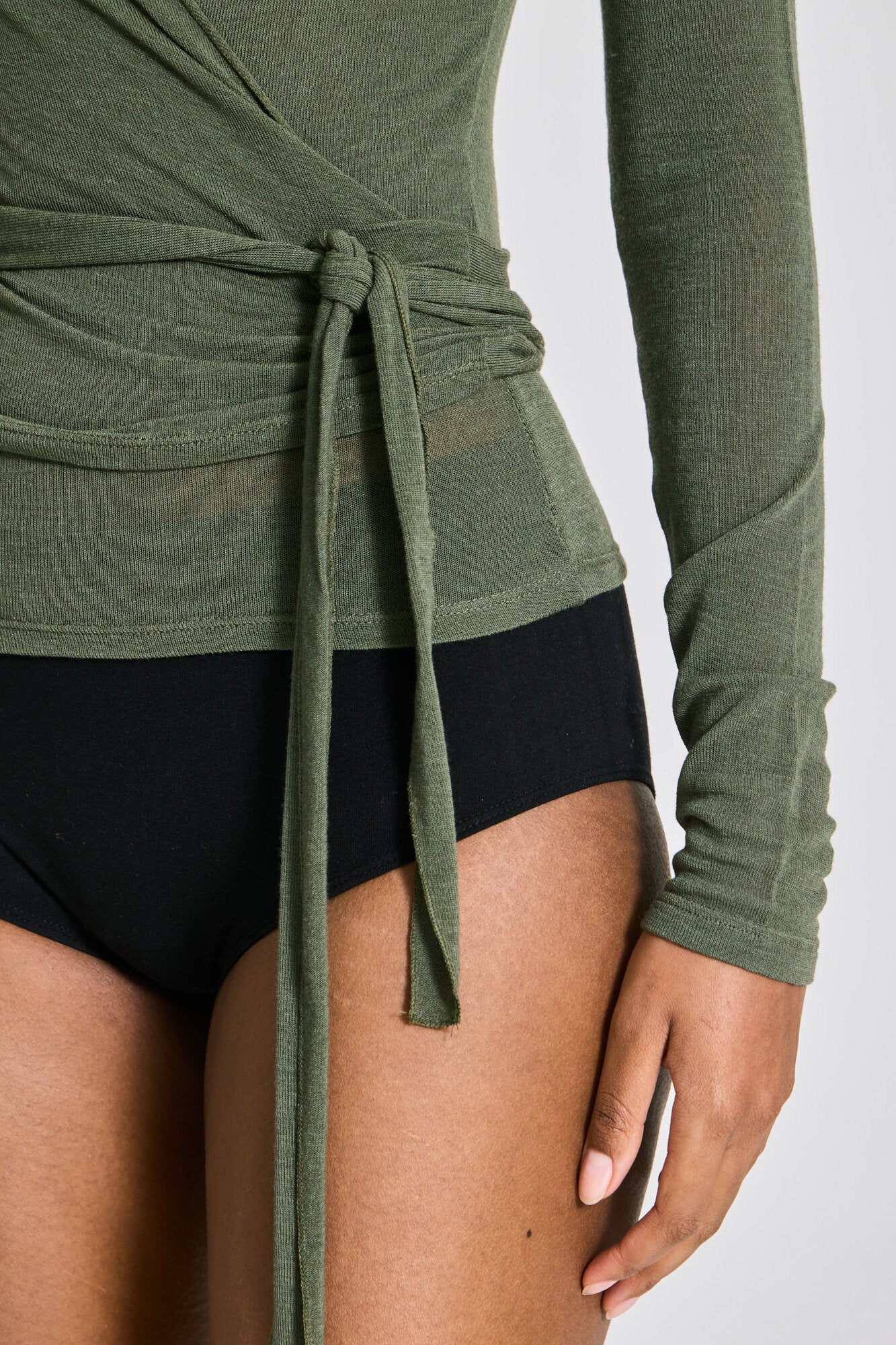 Anne Wrap langærmet t-shirt - Olive Night